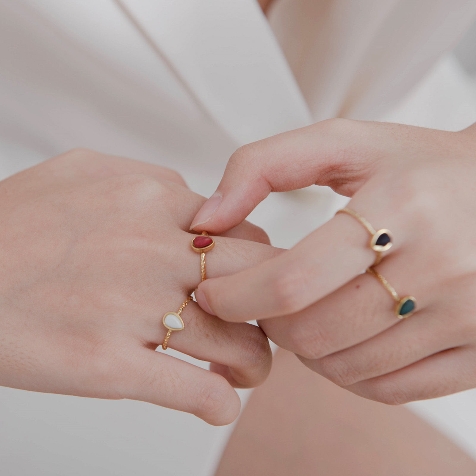 Picture of Stainless Steel & Gemstone Open Rings 14K Gold Plated Multicolor Drop