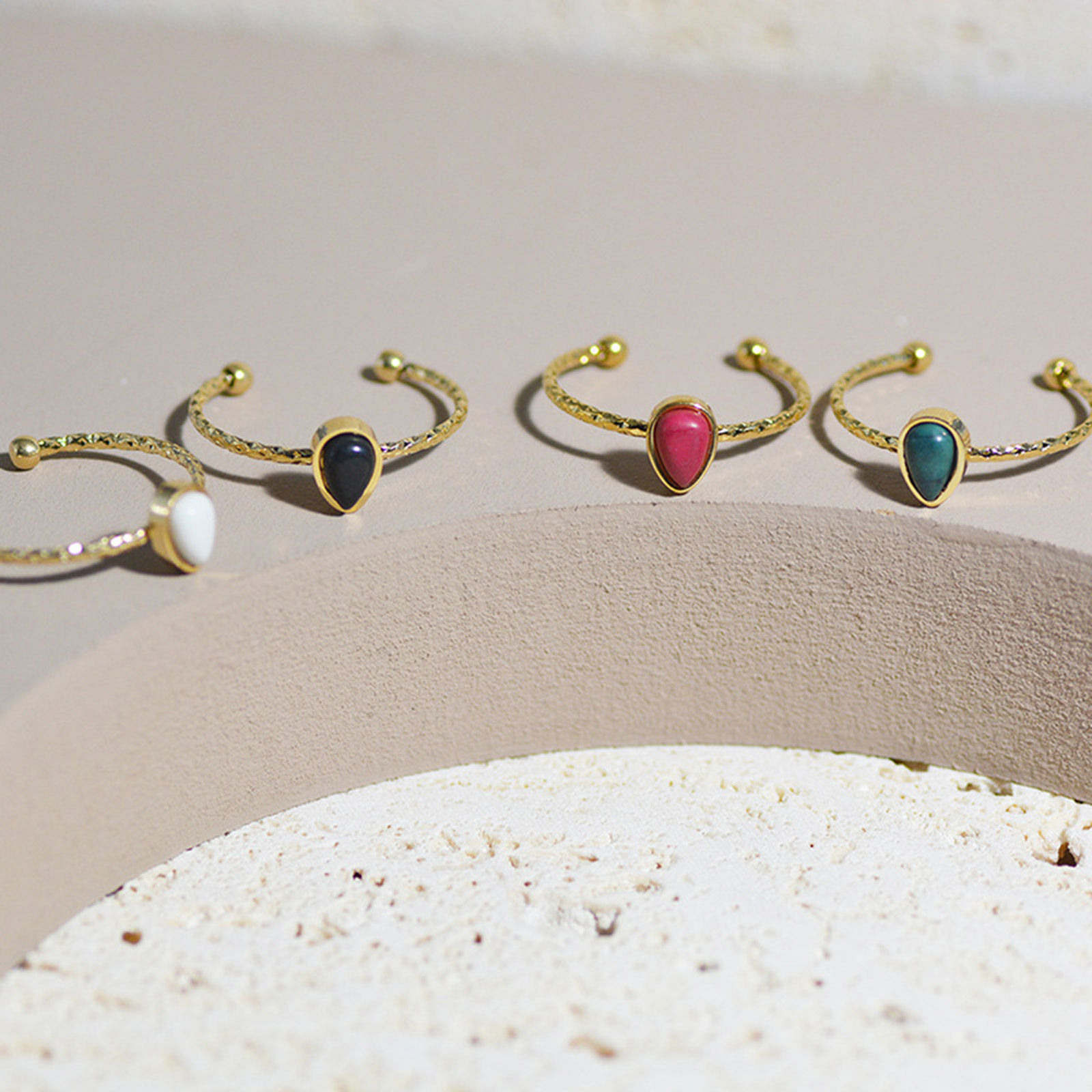 Picture of Stainless Steel & Gemstone Open Rings 14K Gold Plated Multicolor Drop