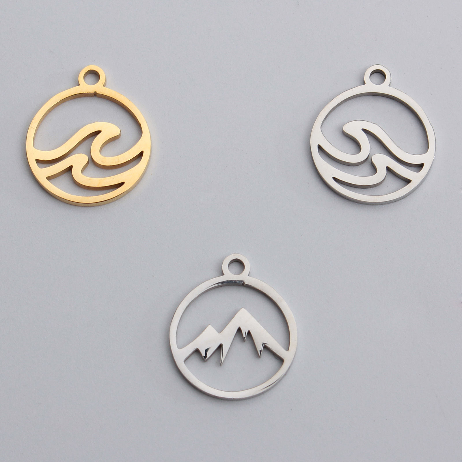 Bild von Edelstahl Charms Rund Bunt Hohl 14mm x 12mm, 2 Stück