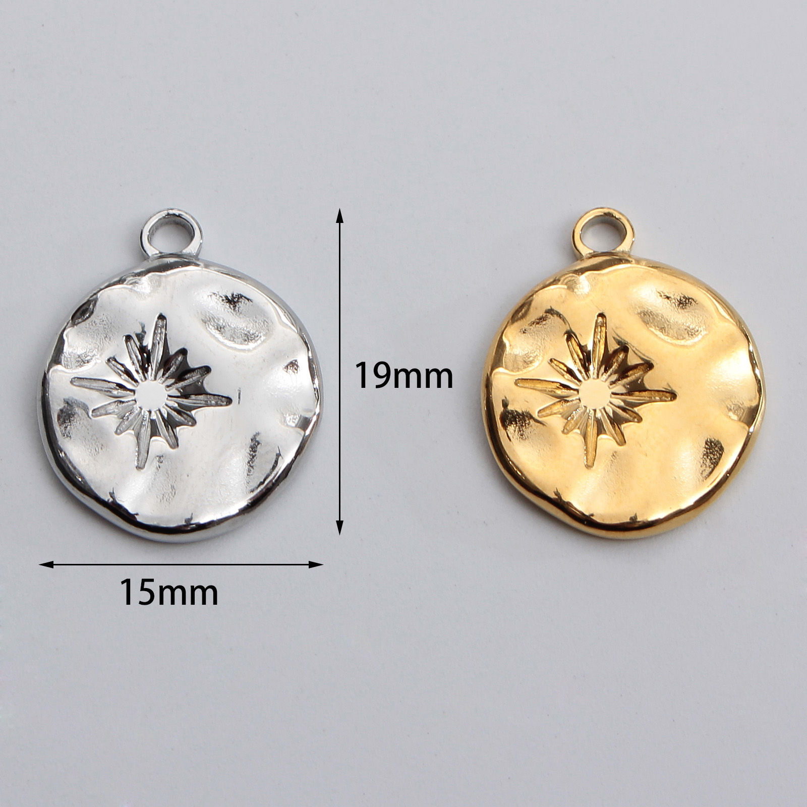 Image de Breloques en Acier Inoxydable Martelage Rond Multicolore Etoile 19mm x 15mm , 1 Pièce