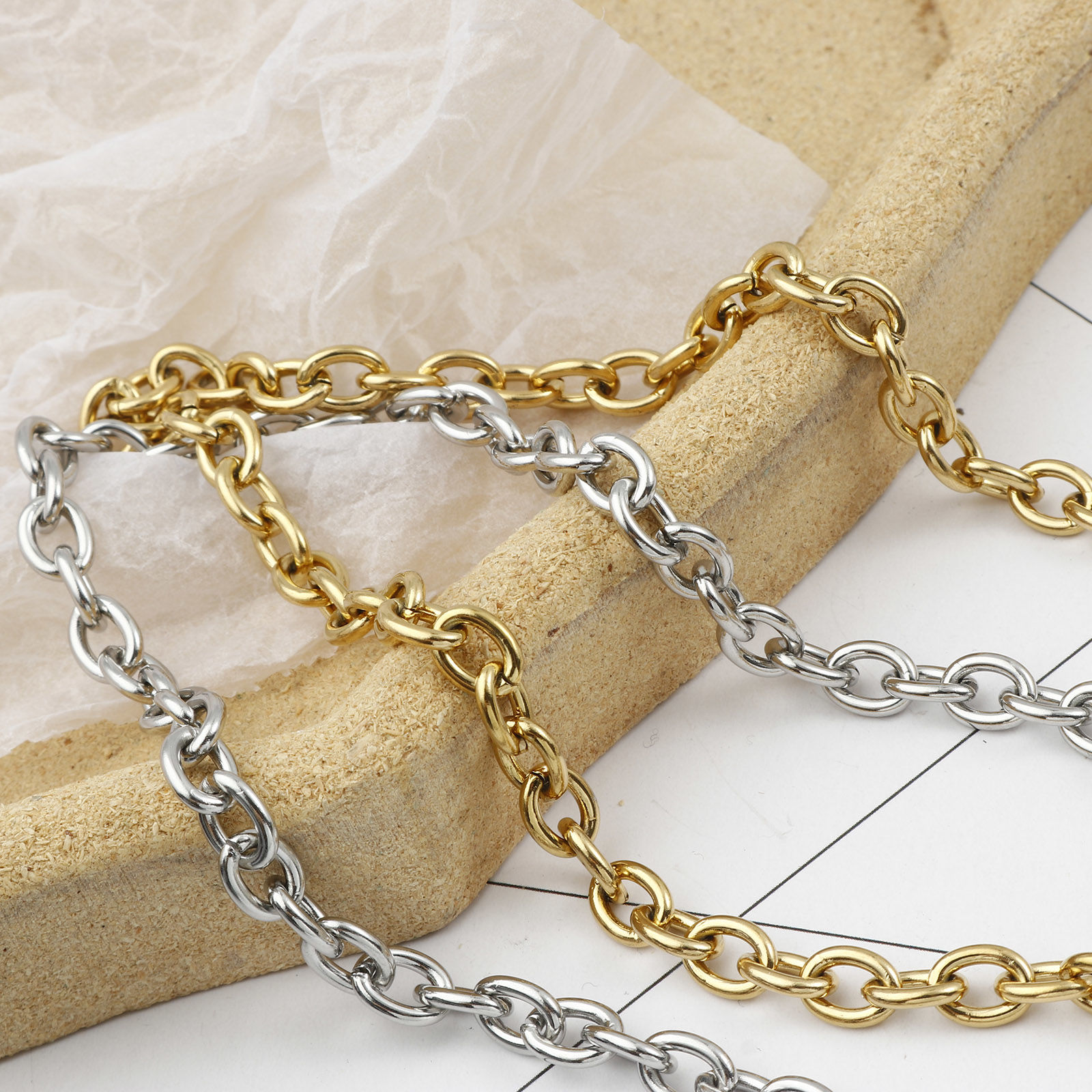 Picture of Wholesale Link Cable Chain Necklace, Multicolor Stainless Steel, Unisex Minimalist Gift Jewelry For Retailer, 44cm(17.3") long, 1 Piece