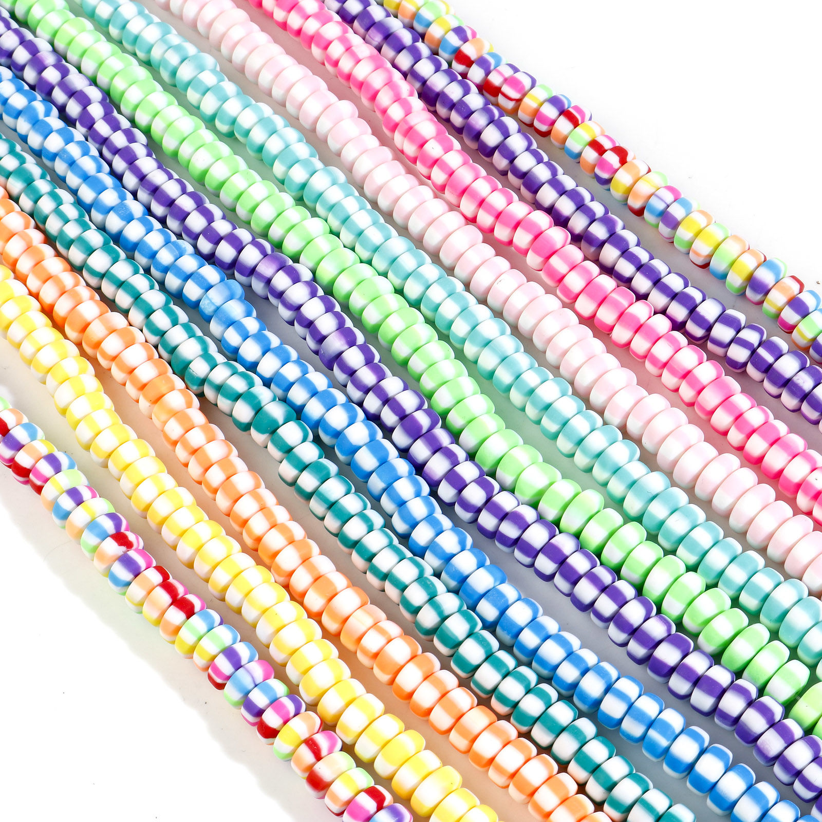 Immagine di Argilla Perline Tondo Piatto Multicolore Striscia Disegno 2 Fili