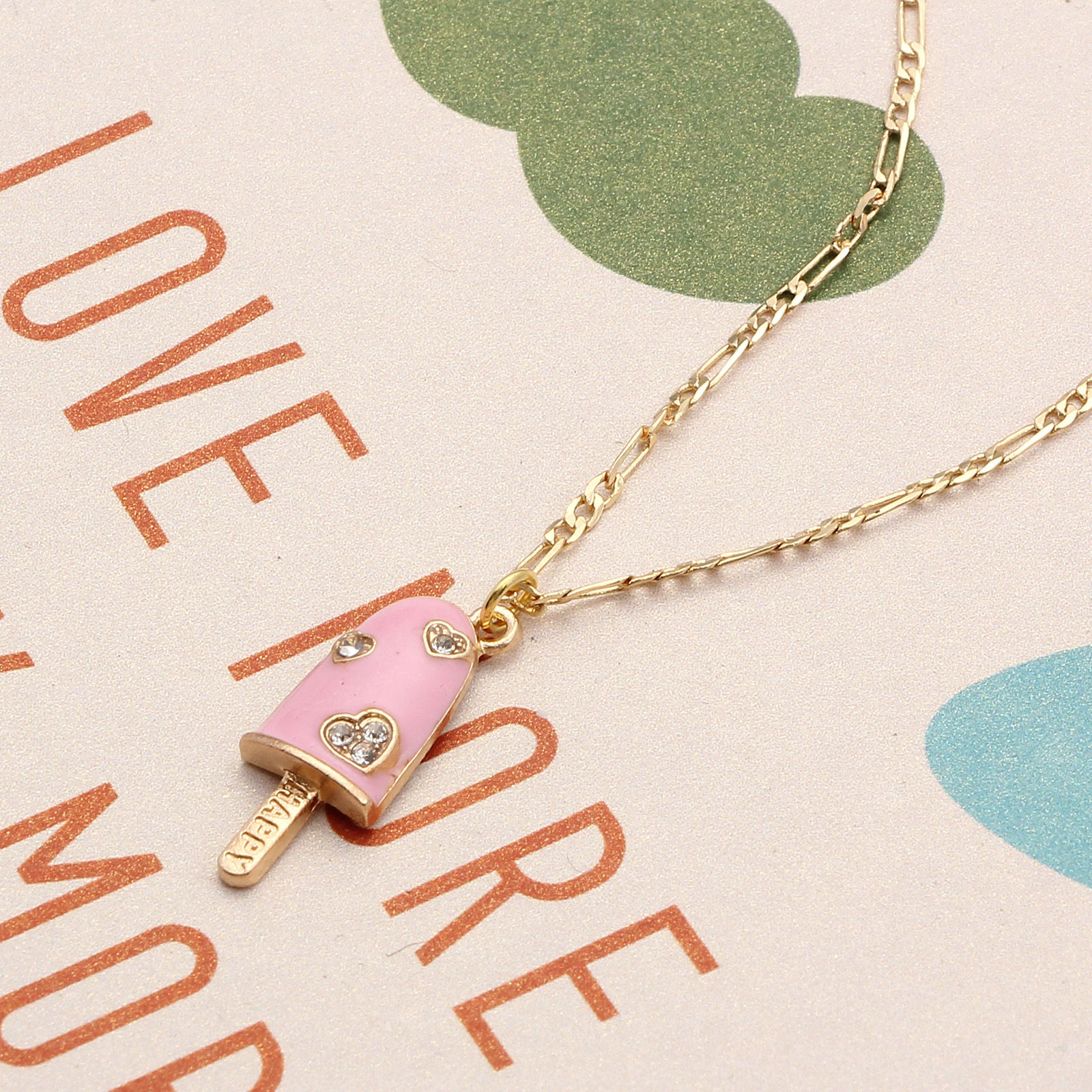 Picture of Zinc Based Alloy Charms Gold Plated Multicolor Ice Cream Heart Enamel Clear Rhinestone 25mm x 9mm
