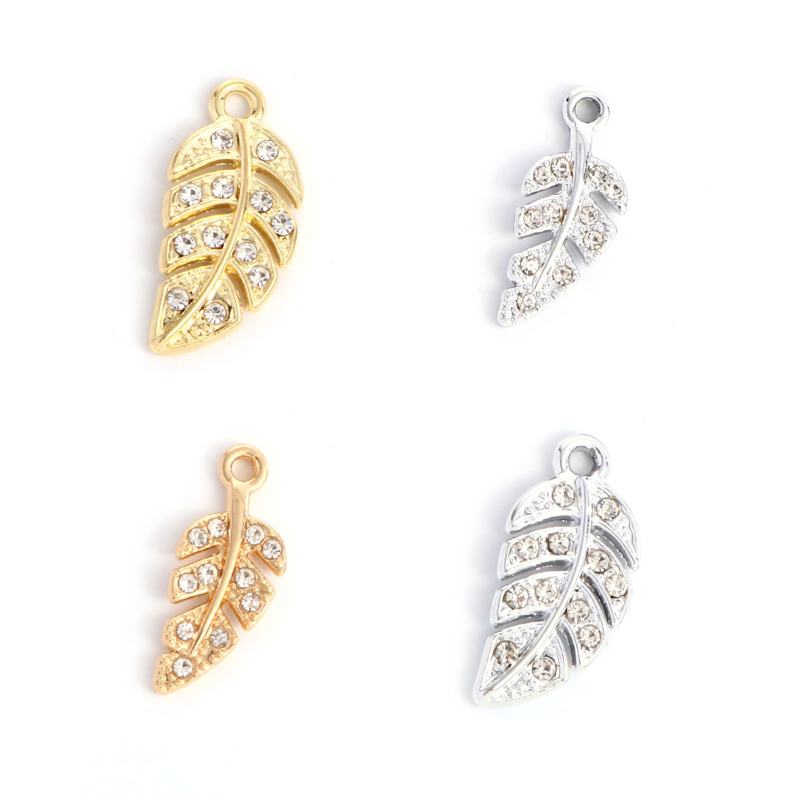 Immagine di Lega di Zinco Charms Foglia Multicolore Trasparente Strass 10 Pz