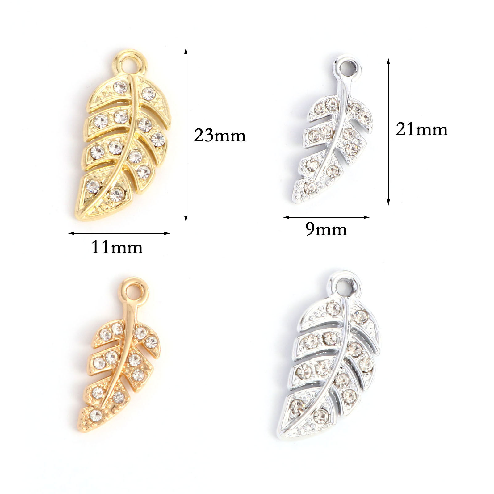 Immagine di Lega di Zinco Charms Foglia Multicolore Trasparente Strass 10 Pz