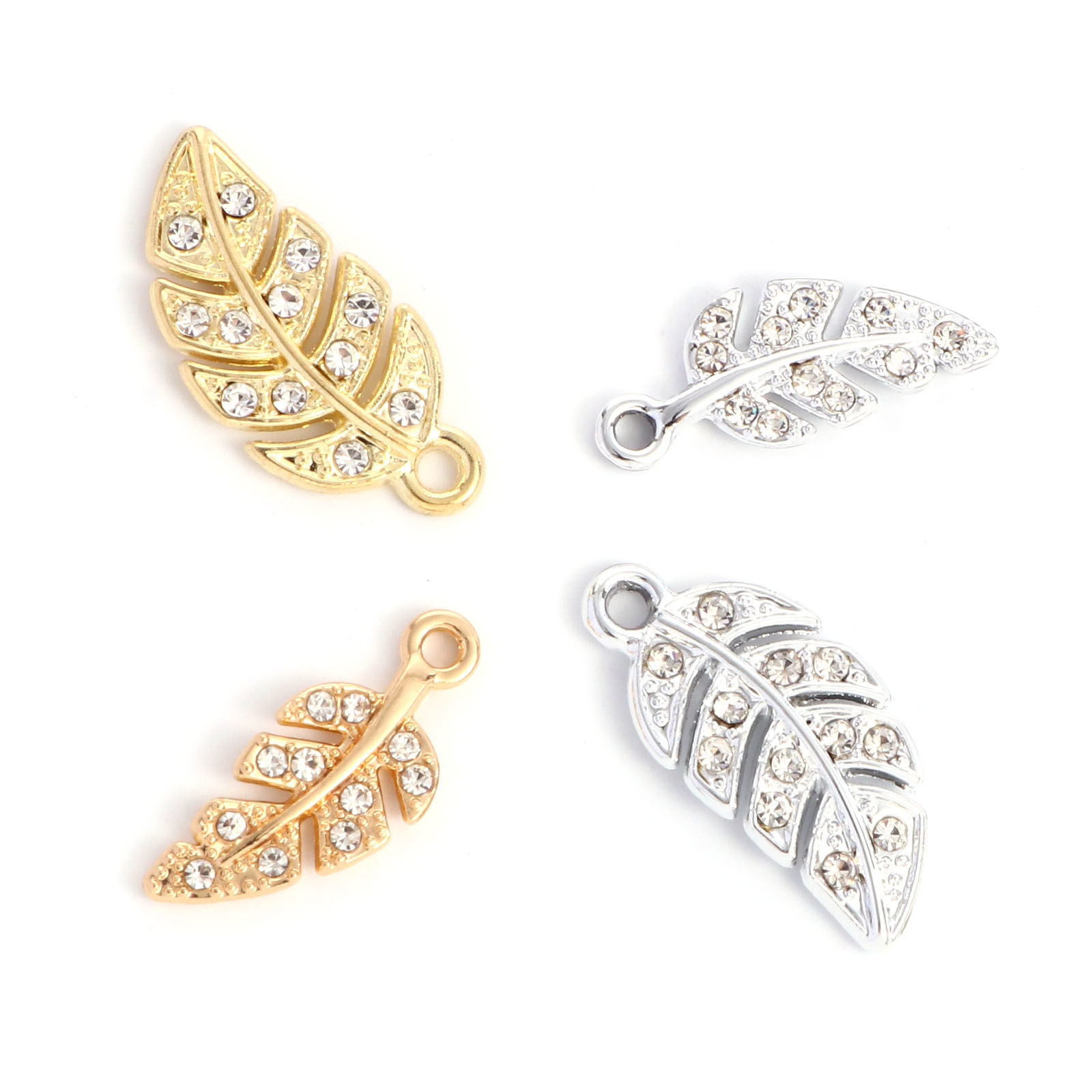 Immagine di Lega di Zinco Charms Foglia Multicolore Trasparente Strass 10 Pz
