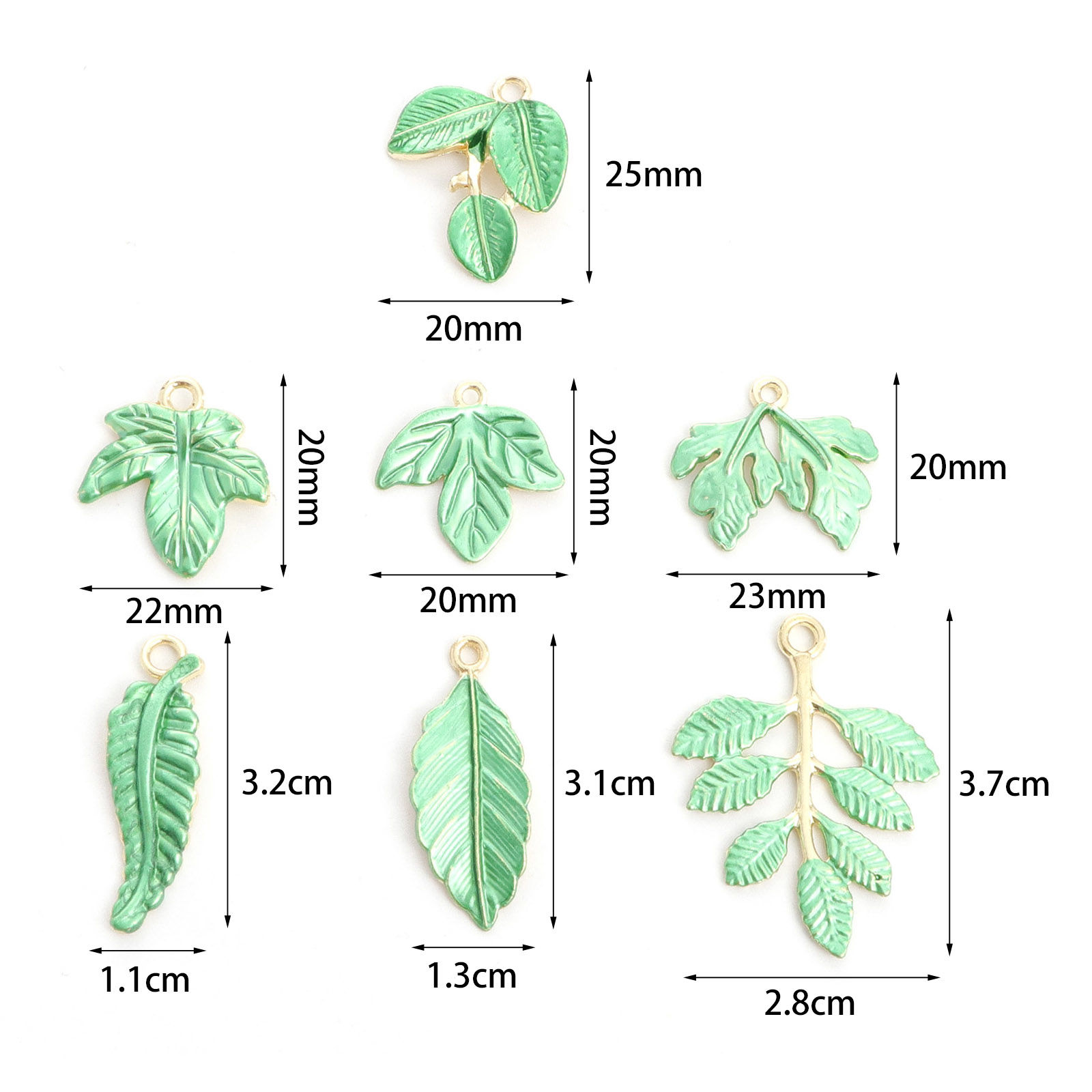 Image de en Alliage de Zinc Feuille Doré Vert Laqué 10 Pcs