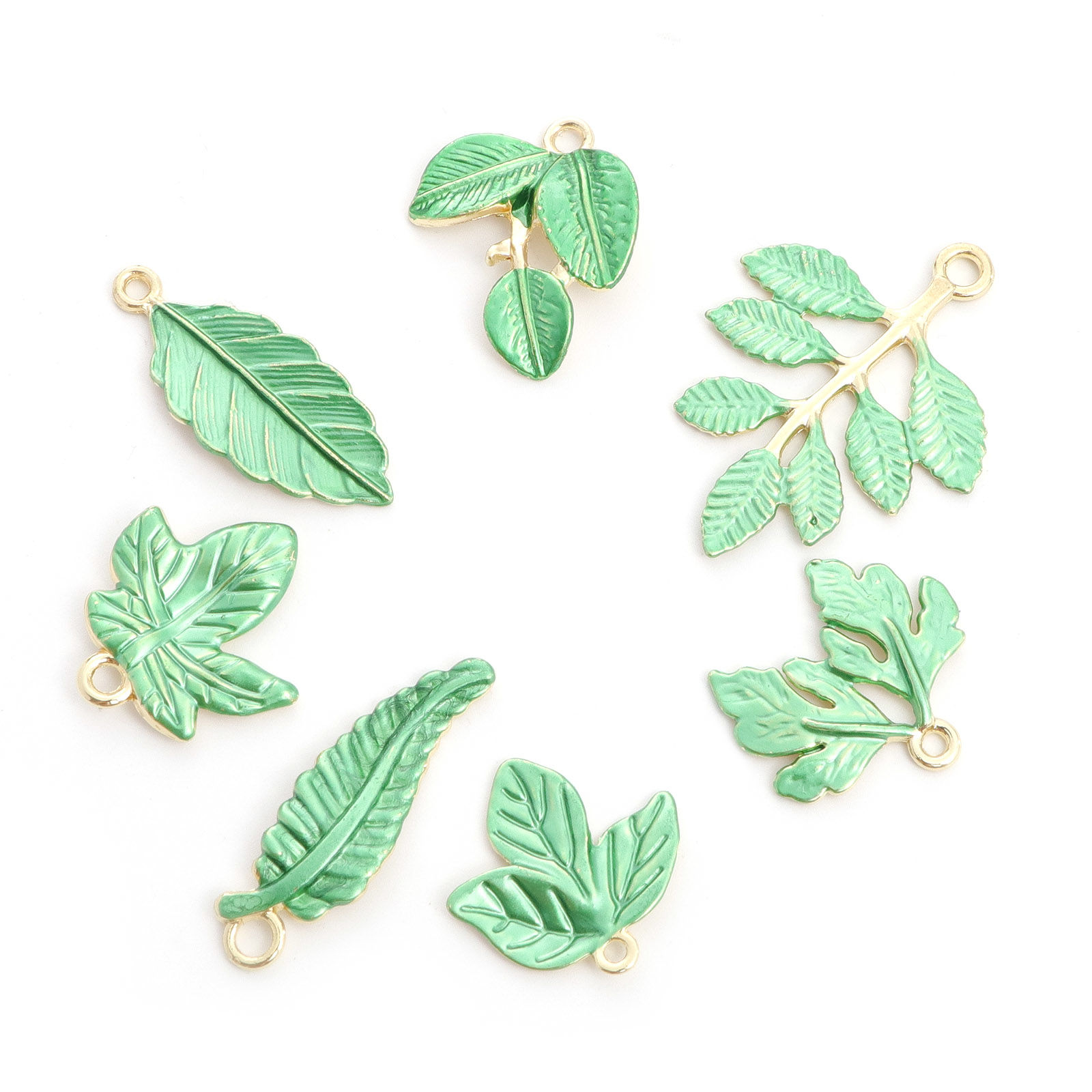 Image de en Alliage de Zinc Feuille Doré Vert Laqué 10 Pcs