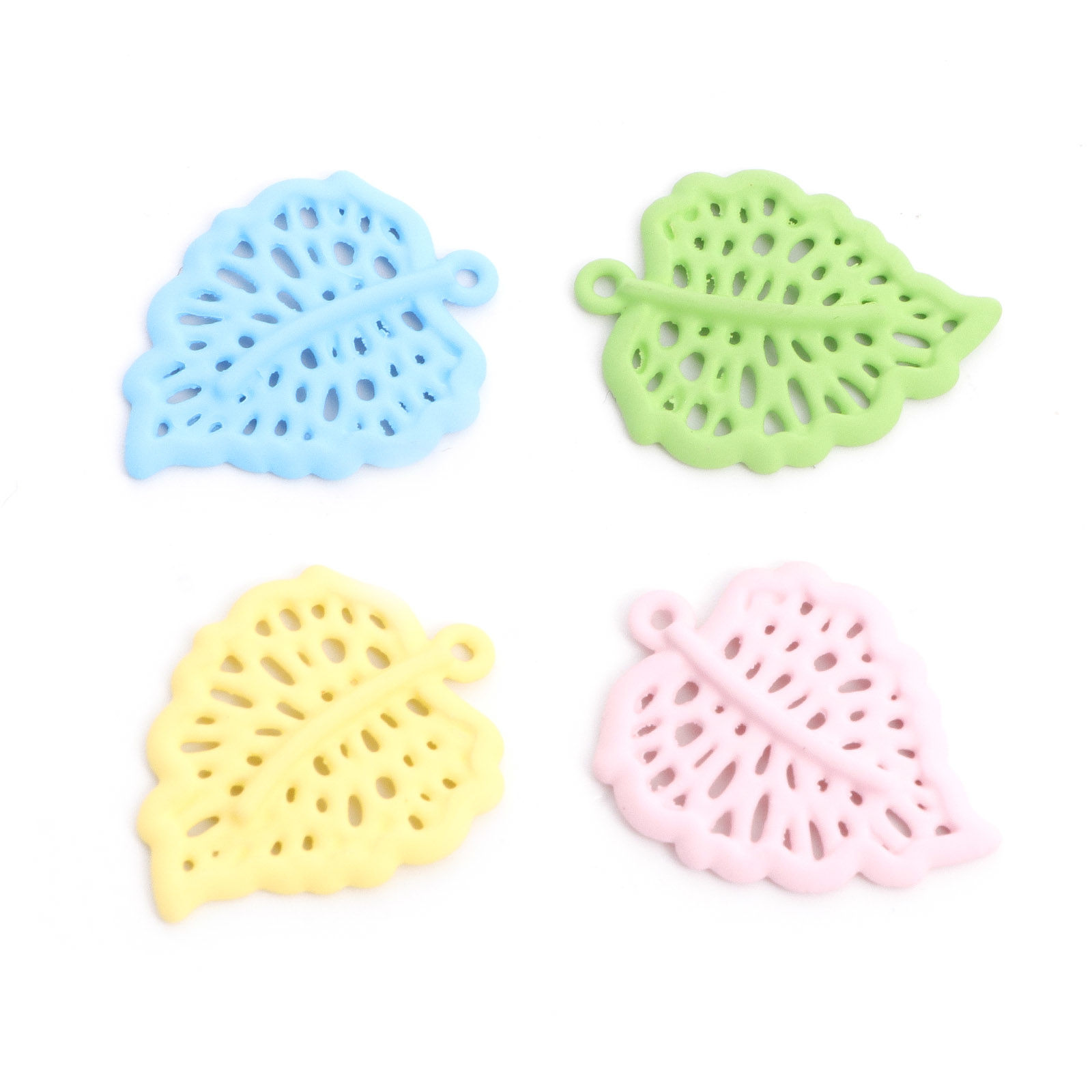 Immagine di Lega di Zinco Charms Foglia Multicolore Pittura 25mm x 20mm , 10 Pz