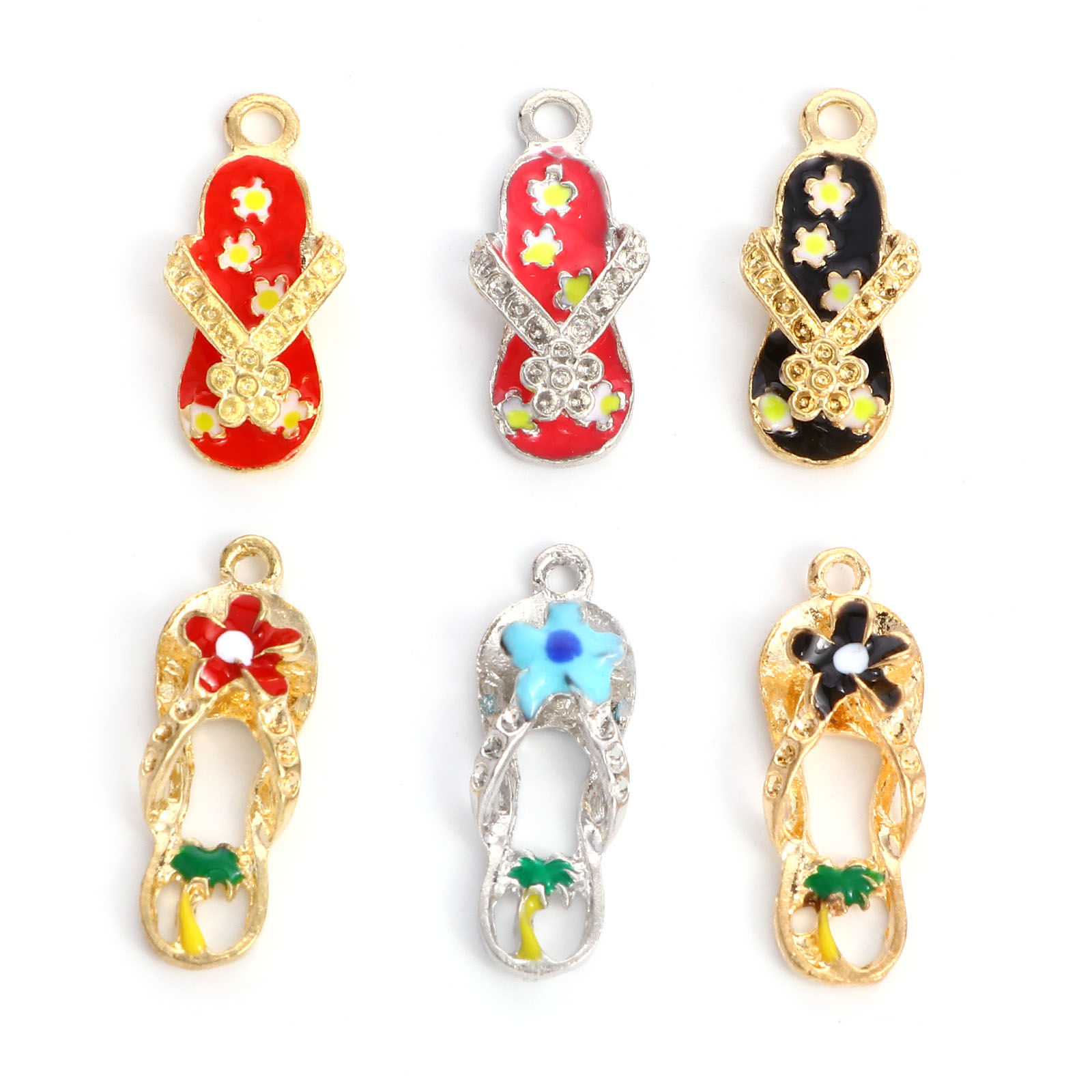 Image de Breloques Vêtements en Alliage de Zinc Pantoufle Tong Multicolore Émail 10 Pcs