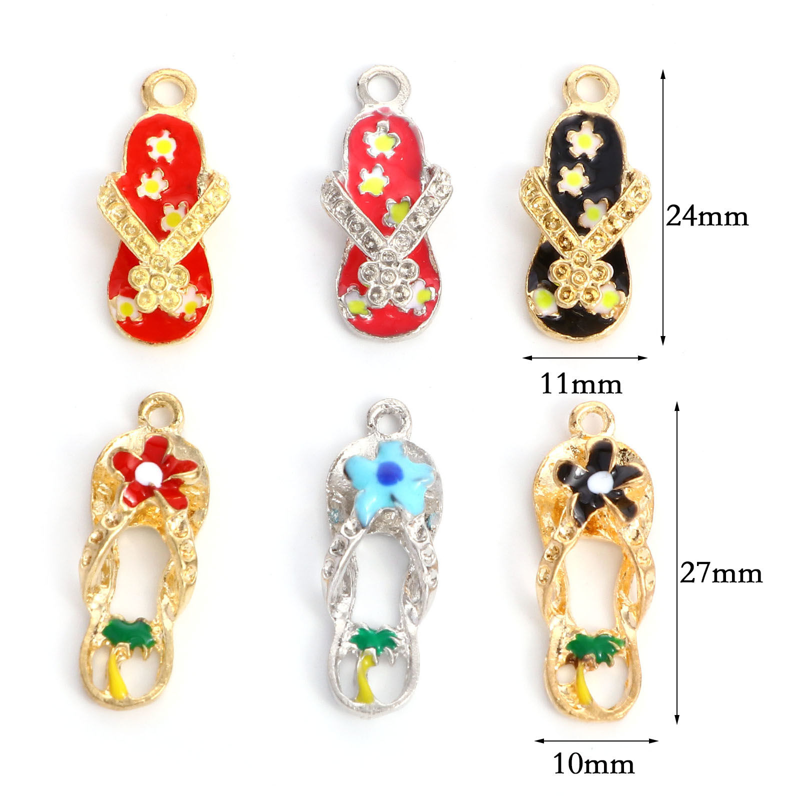 Image de Breloques Vêtements en Alliage de Zinc Pantoufle Tong Multicolore Émail 10 Pcs