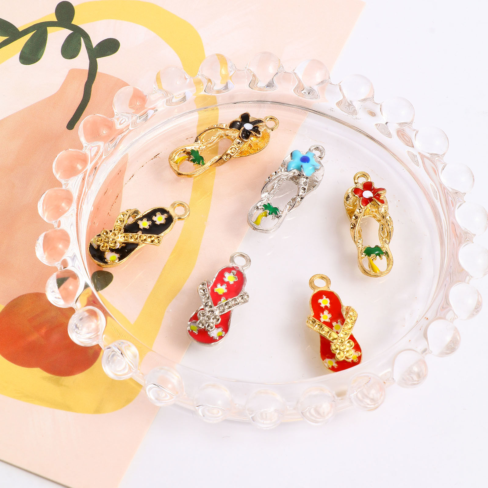Image de Breloques Vêtements en Alliage de Zinc Pantoufle Tong Multicolore Émail 10 Pcs