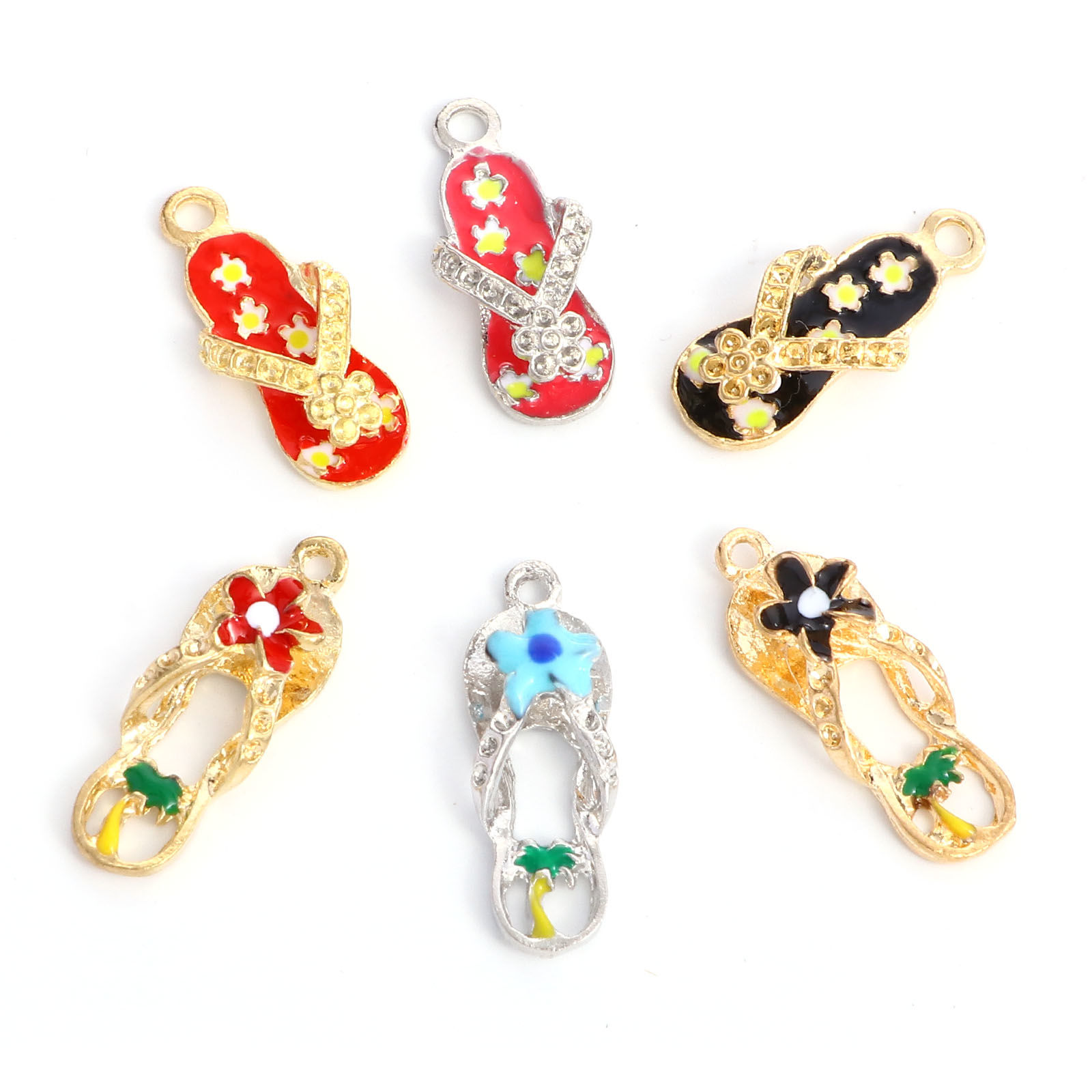 Image de Breloques Vêtements en Alliage de Zinc Pantoufle Tong Multicolore Émail 10 Pcs