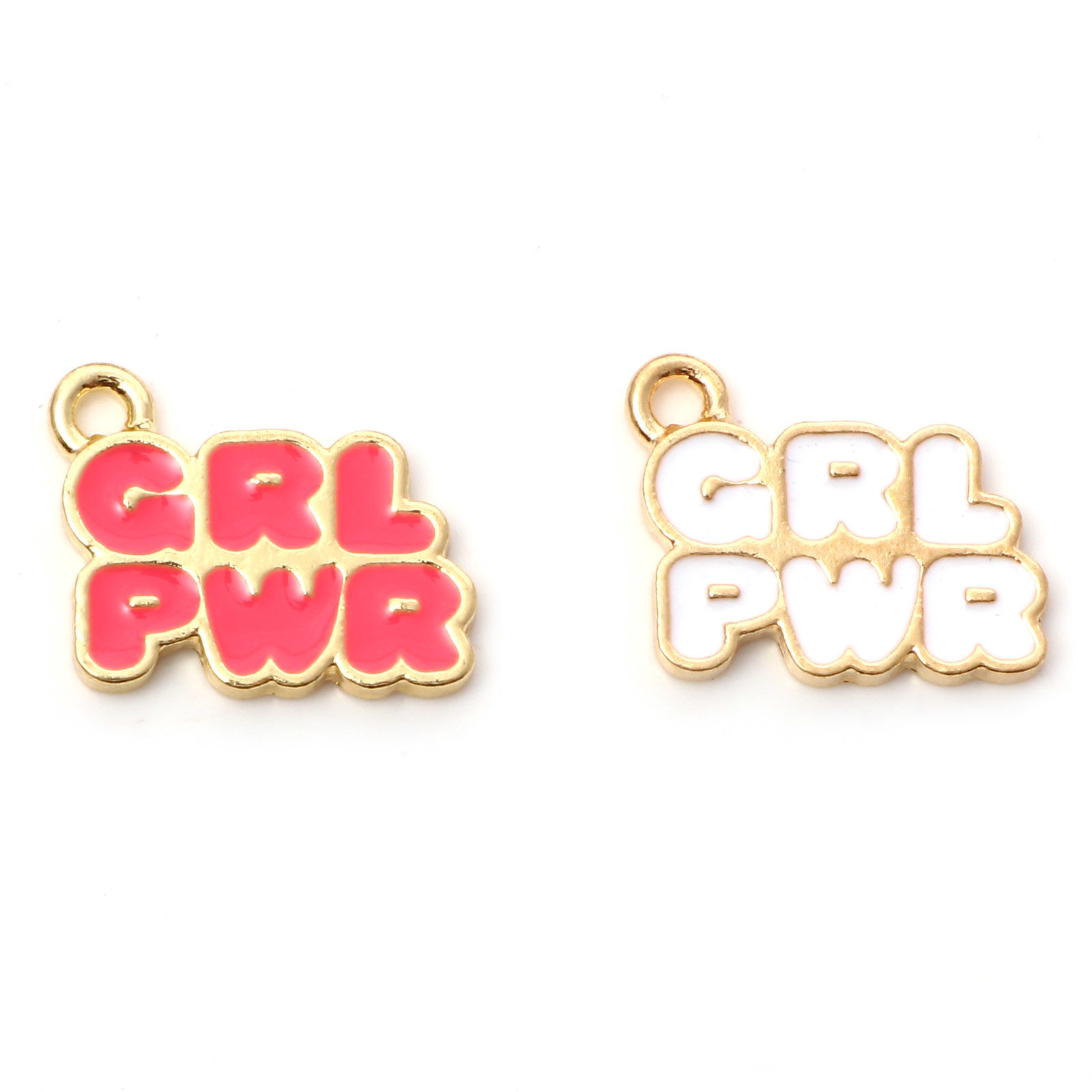 Picture of Zinc Based Alloy Charms Gold Plated Multicolor Girl Power Abbreviation Message " GRL PWR " Enamel 18mm x 15mm