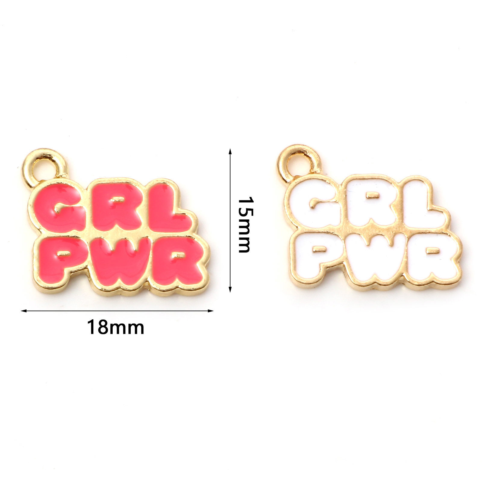 Picture of Zinc Based Alloy Charms Gold Plated Multicolor Girl Power Abbreviation Message " GRL PWR " Enamel 18mm x 15mm
