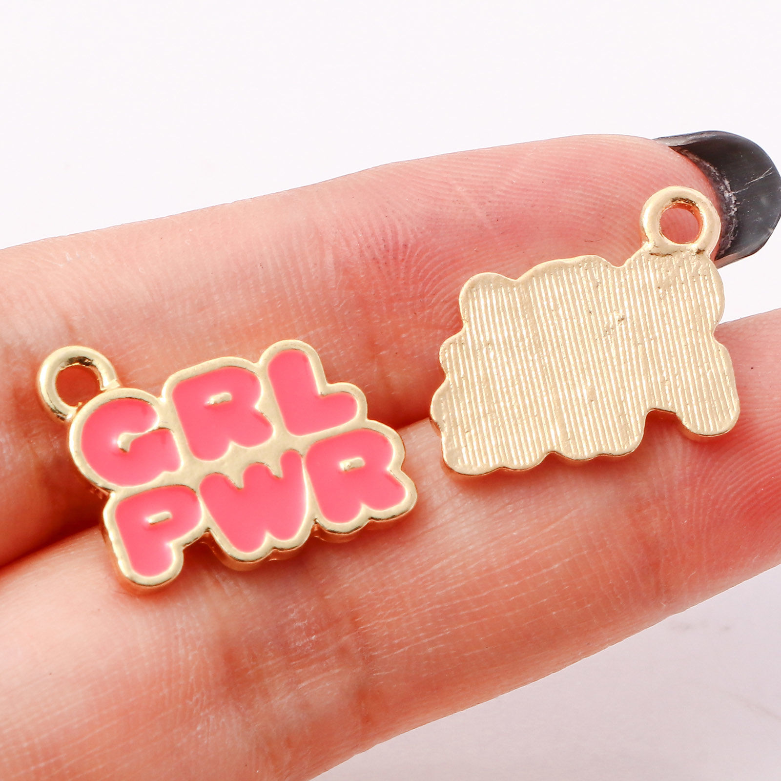 Picture of Zinc Based Alloy Charms Gold Plated Multicolor Girl Power Abbreviation Message " GRL PWR " Enamel 18mm x 15mm
