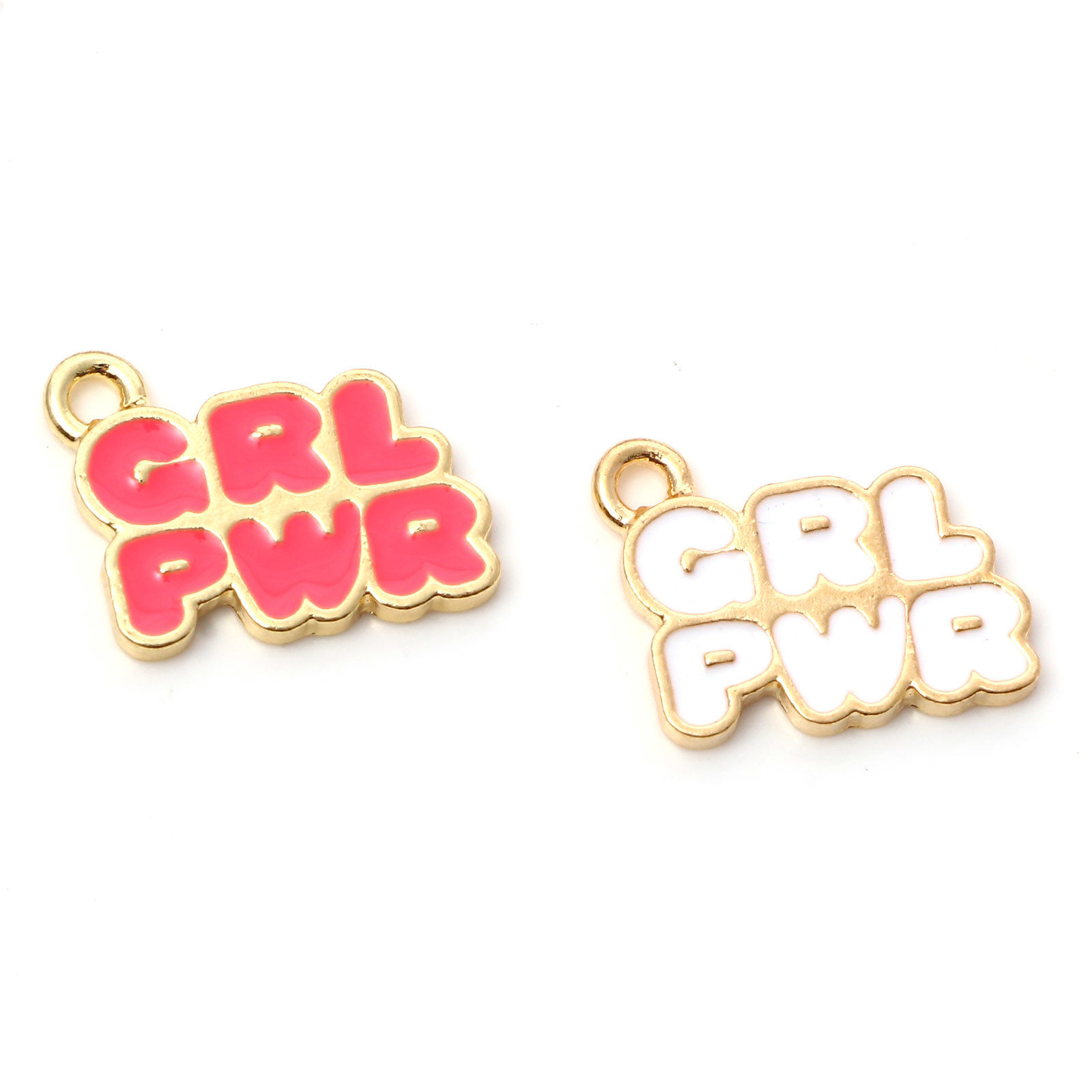 Picture of Zinc Based Alloy Charms Gold Plated Multicolor Girl Power Abbreviation Message " GRL PWR " Enamel 18mm x 15mm