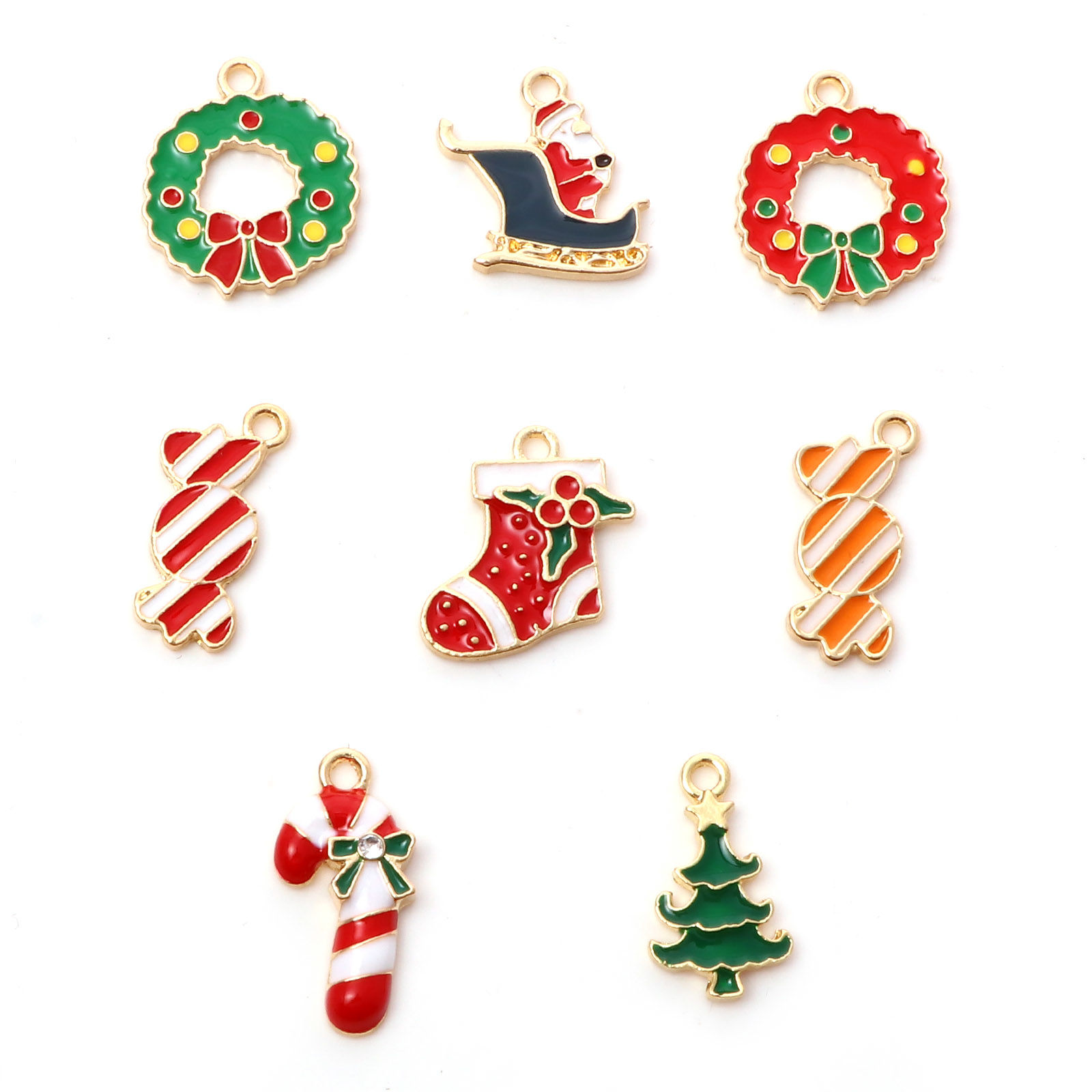 Picture of Zinc Based Alloy Christmas Charms Gold Plated Multicolor Enamel