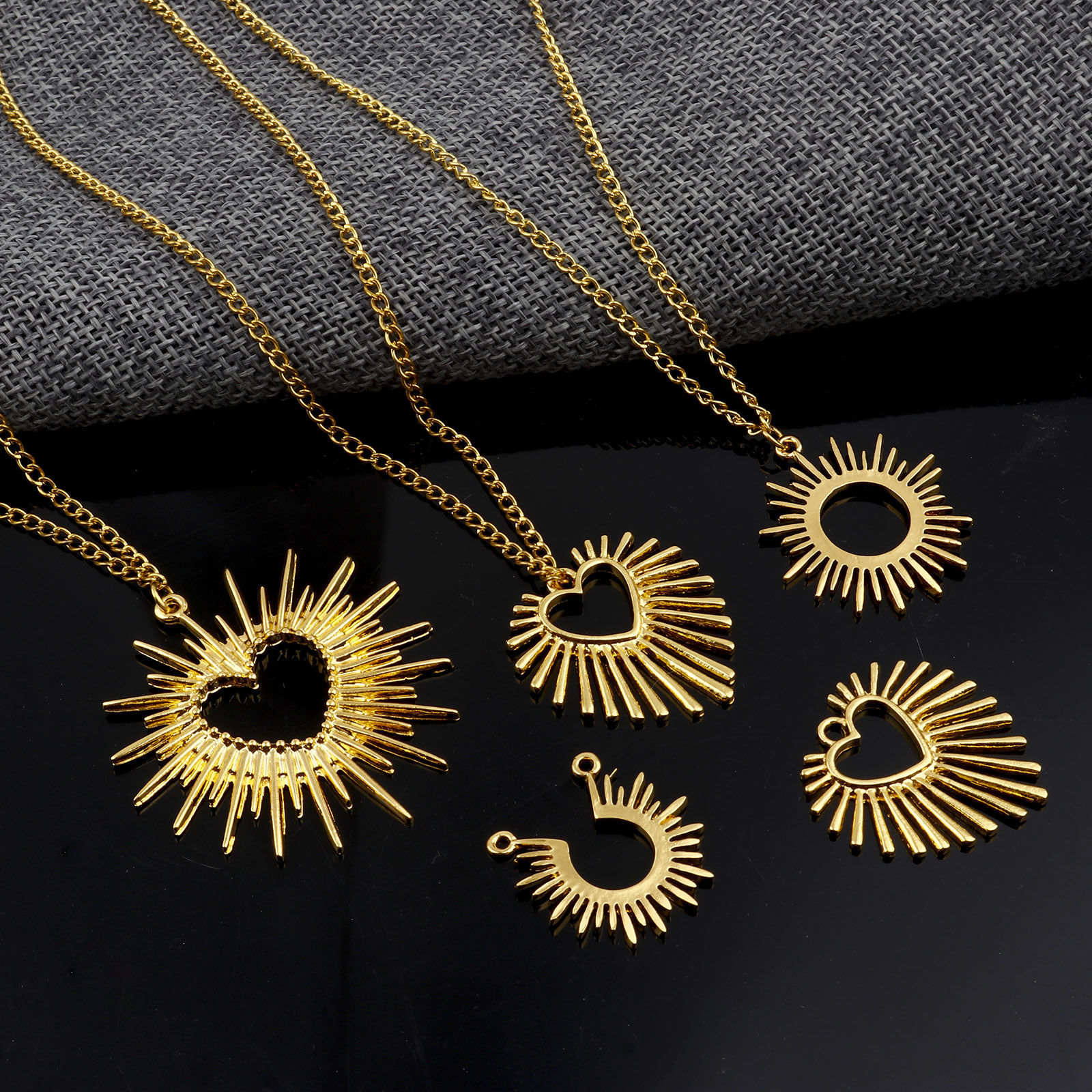 Picture of Zinc Based Alloy Galaxy Pendants Gold Plated Sun Rays Hollow