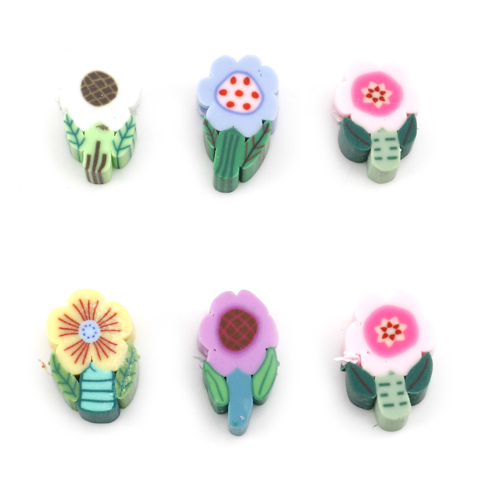 Picture of Polymer Clay Beads Flower Leaves Multicolor About 12mm x 8mm