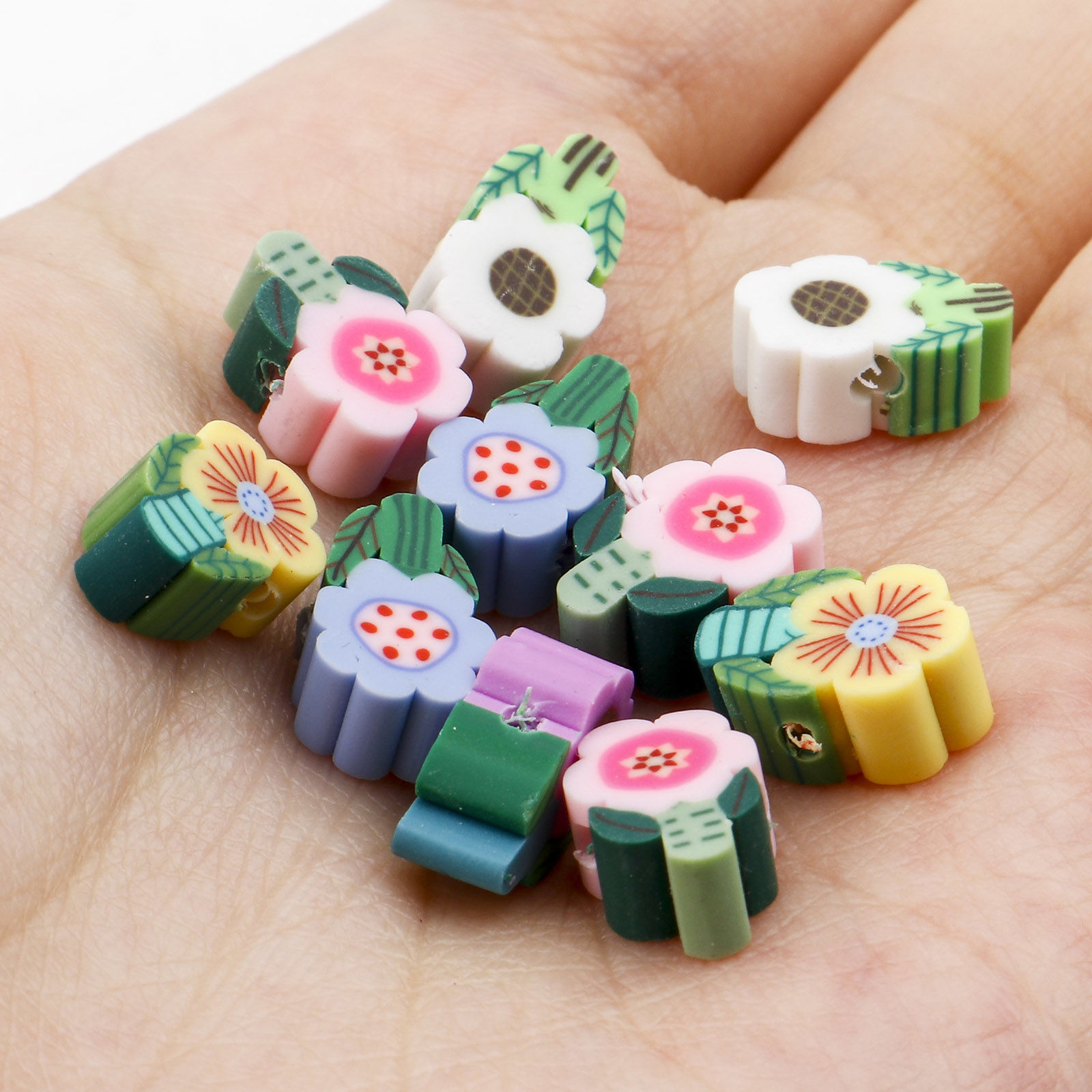 Picture of Polymer Clay Beads Flower Leaves Multicolor About 12mm x 8mm