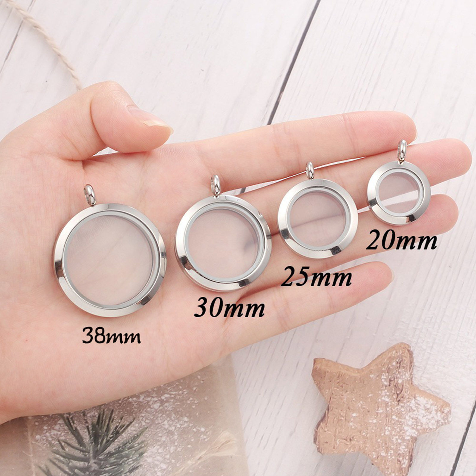 Picture of Titanium Steel & Glass Floating Living Memory Locket Charms Multicolor Round Can Open
