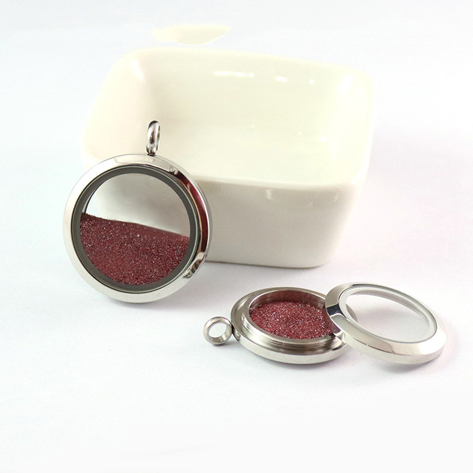 Picture of Titanium Steel & Glass Floating Living Memory Locket Charms Multicolor Round Can Open