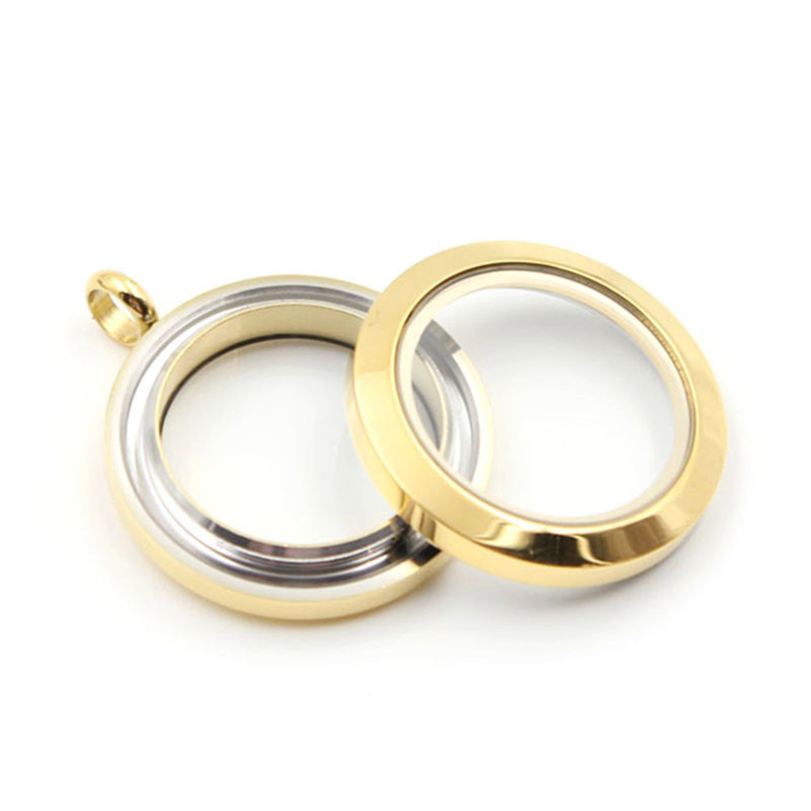 Picture of Titanium Steel & Glass Floating Living Memory Locket Charms Multicolor Round Can Open