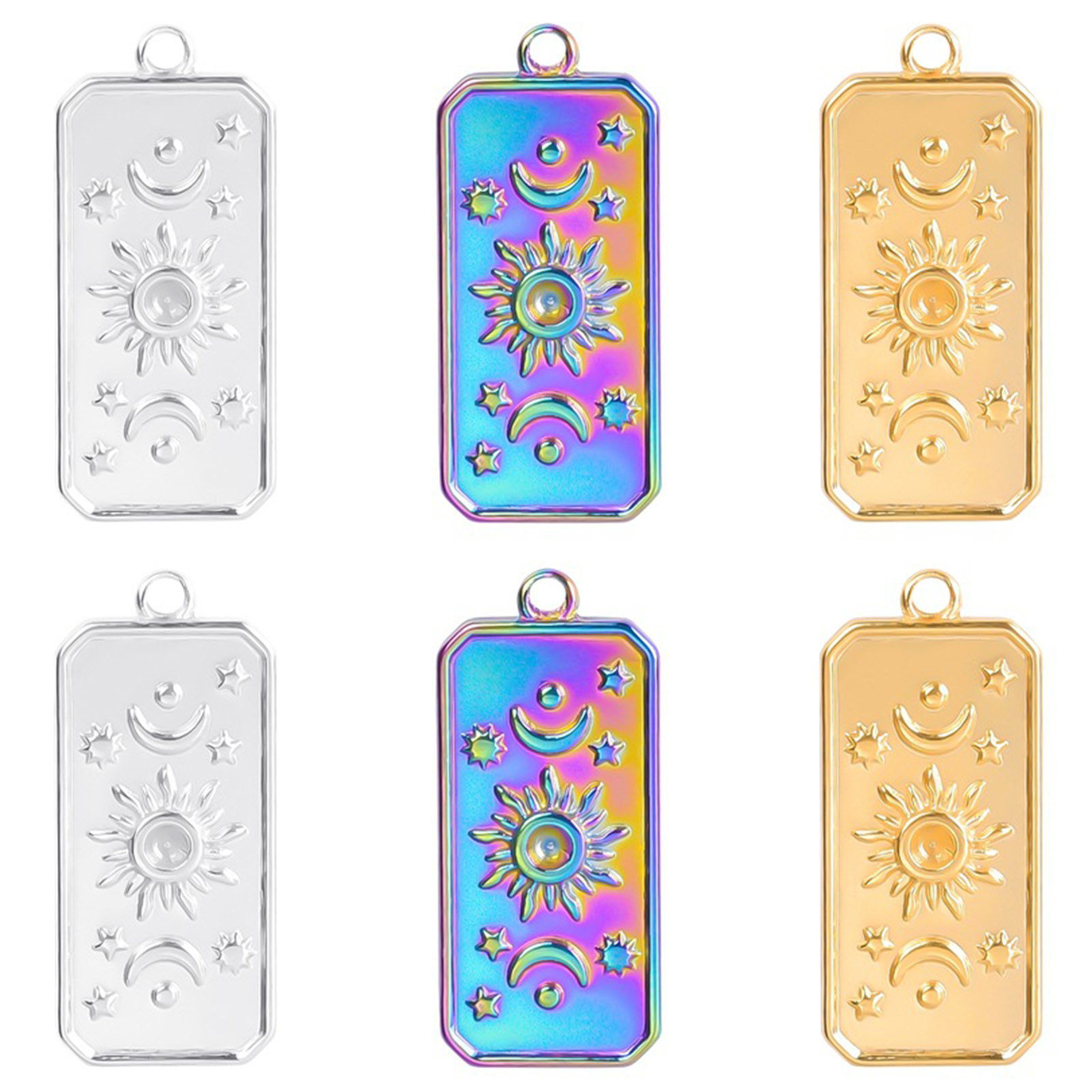 Picture of Stainless Steel Galaxy Charms Multicolor Rectangle Sun 23mm x 10mm