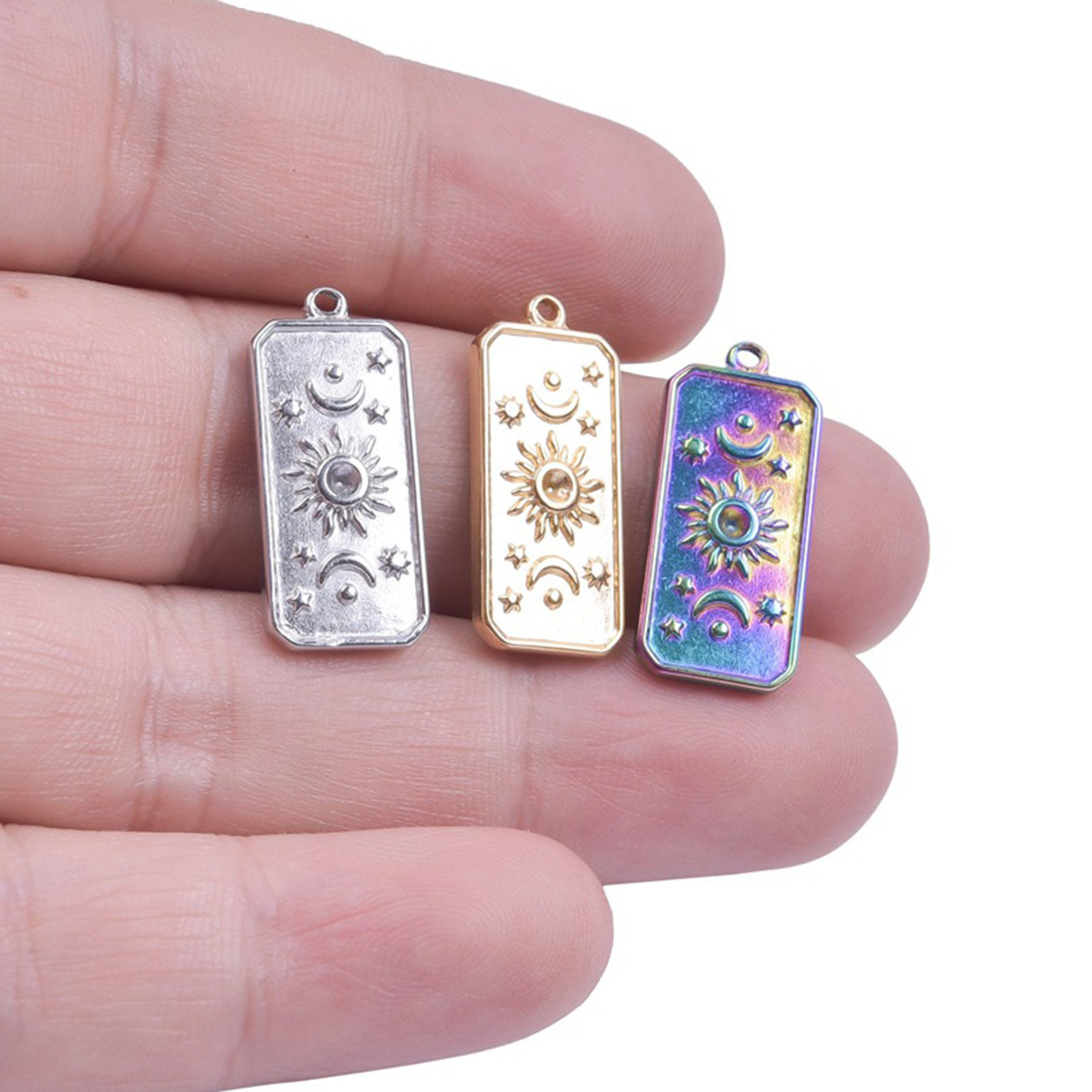 Picture of Stainless Steel Galaxy Charms Multicolor Rectangle Sun 23mm x 10mm