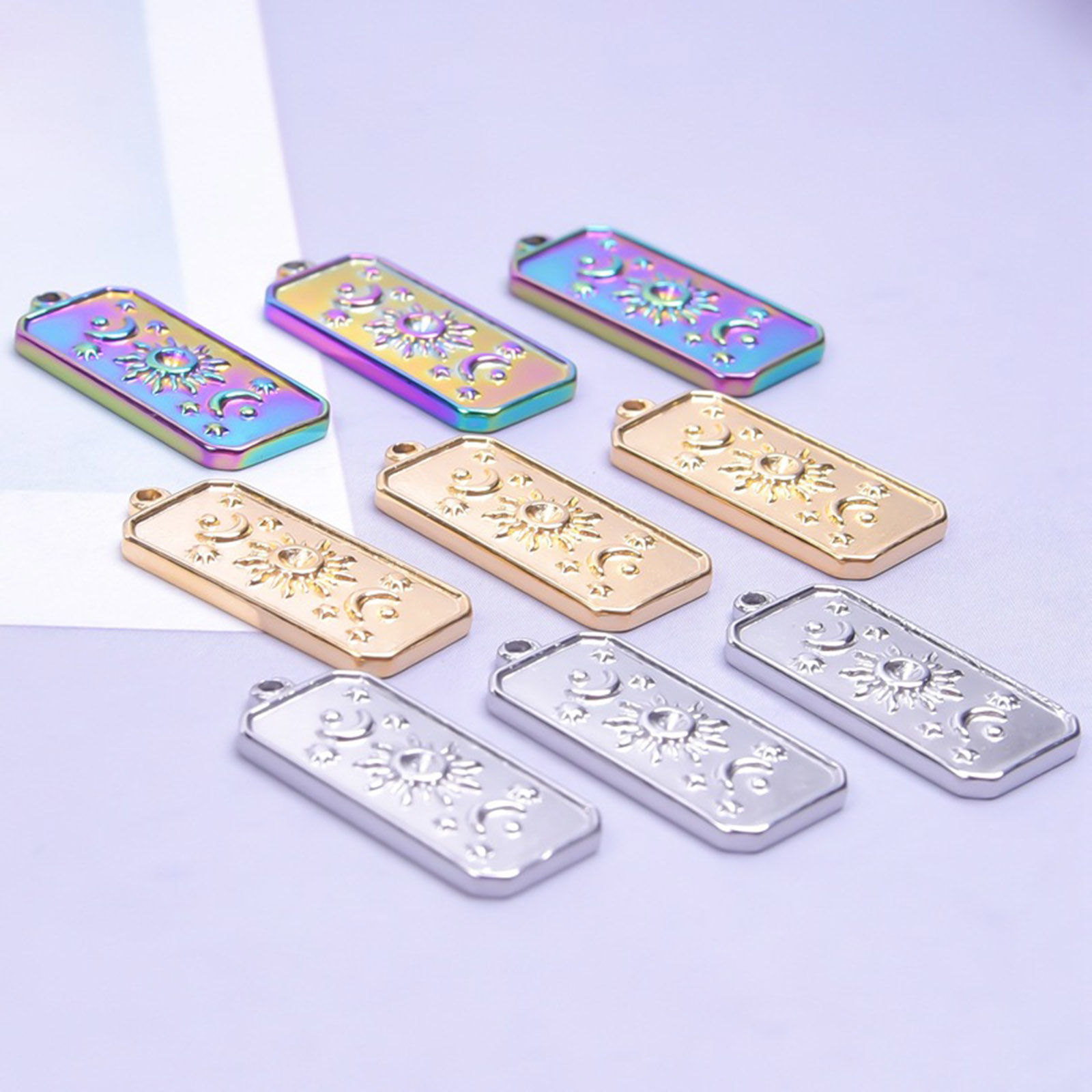Picture of Stainless Steel Galaxy Charms Multicolor Rectangle Sun 23mm x 10mm