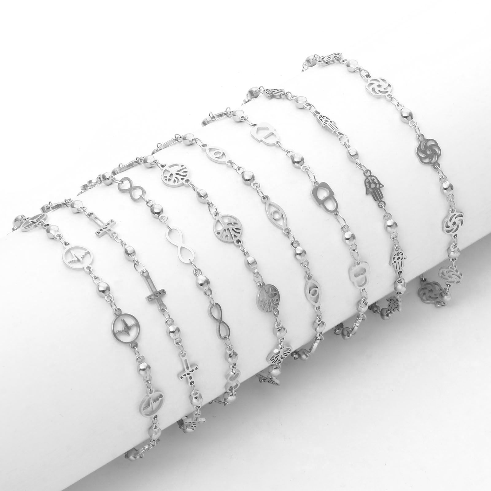 Picture of 304 Stainless Steel Anklet Silver Tone Flower Evil Eye