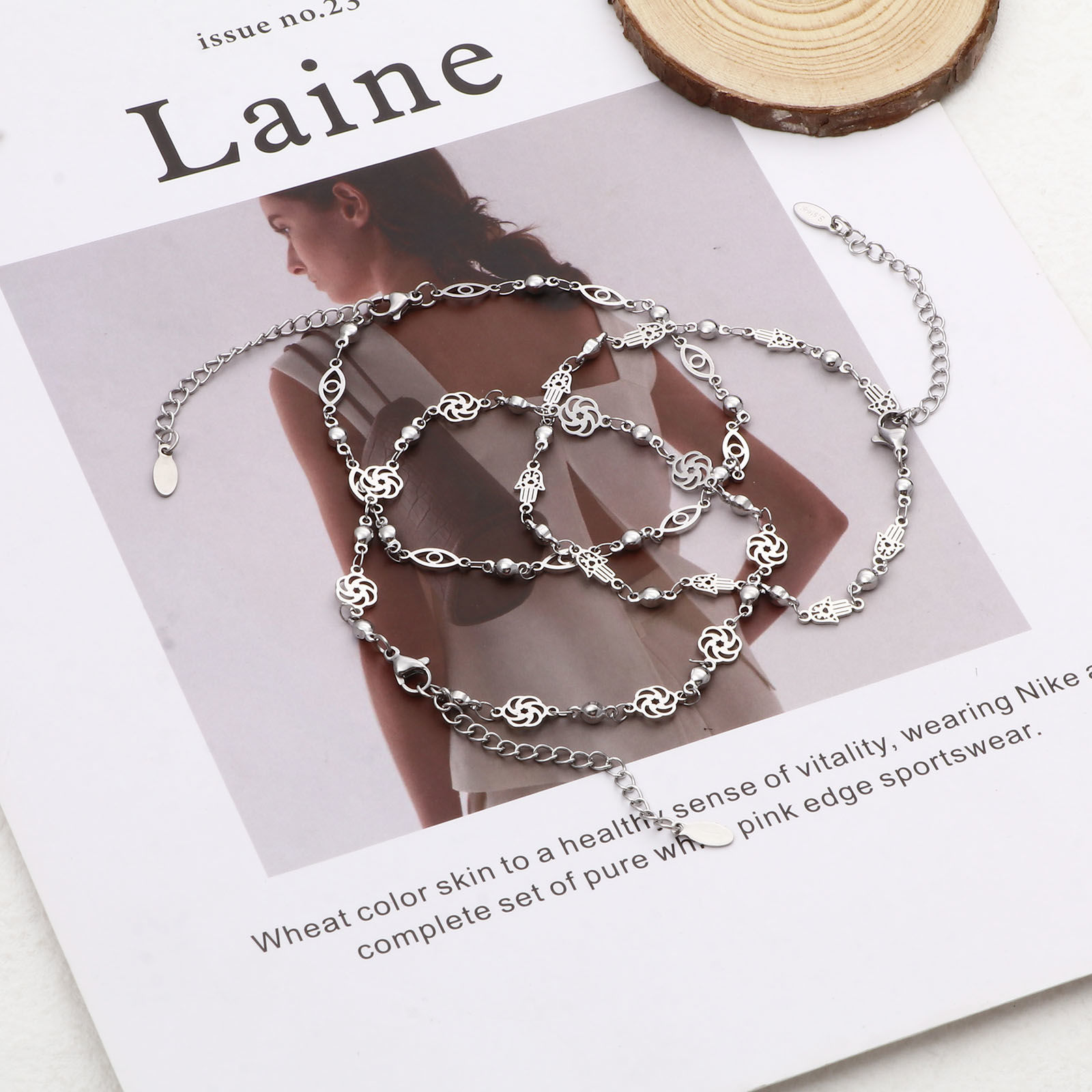 Picture of 304 Stainless Steel Anklet Silver Tone Flower Evil Eye