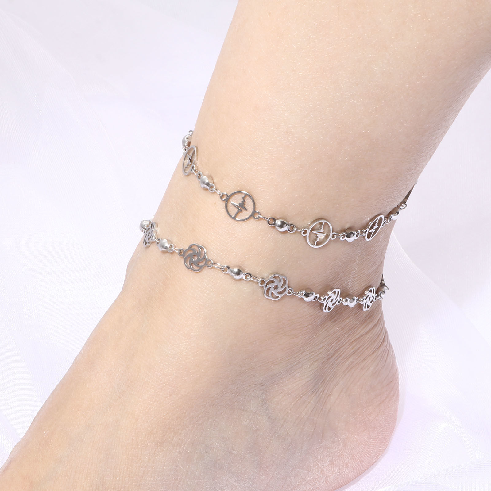 Picture of 304 Stainless Steel Anklet Silver Tone Flower Evil Eye