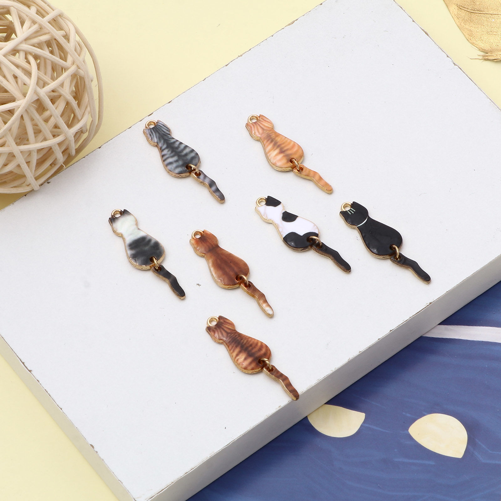 Picture of Zinc Based Alloy Pendants Gold Plated Multicolor Cat Animal Enamel 3.5cm x 1cm