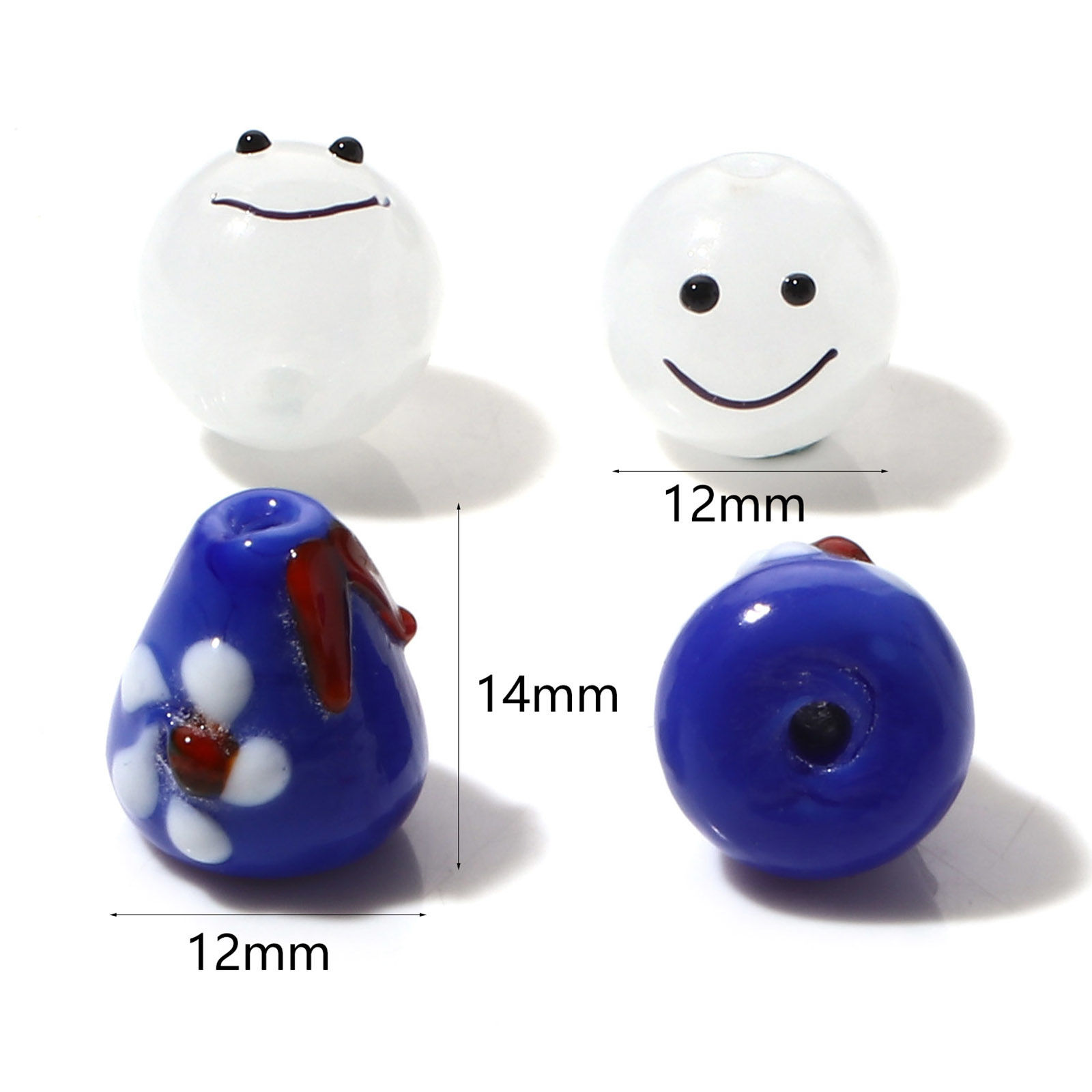 Imagen de Cuentas Vidrio Murano de Muñeca Soleado , Multicolor 3D 12mm Diámetro, 14mm x 12mm, Agujero: acerca de 1.2mm, 2 Juegos