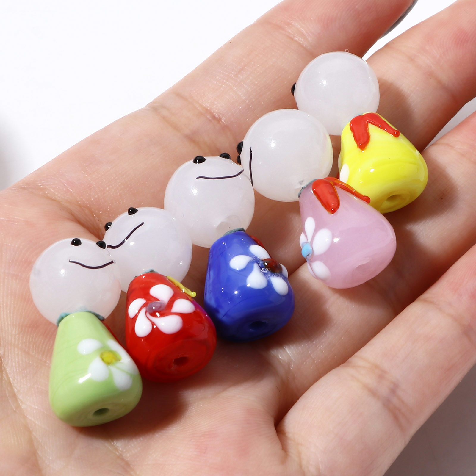 Imagen de Cuentas Vidrio Murano de Muñeca Soleado , Multicolor 3D 12mm Diámetro, 14mm x 12mm, Agujero: acerca de 1.2mm, 2 Juegos