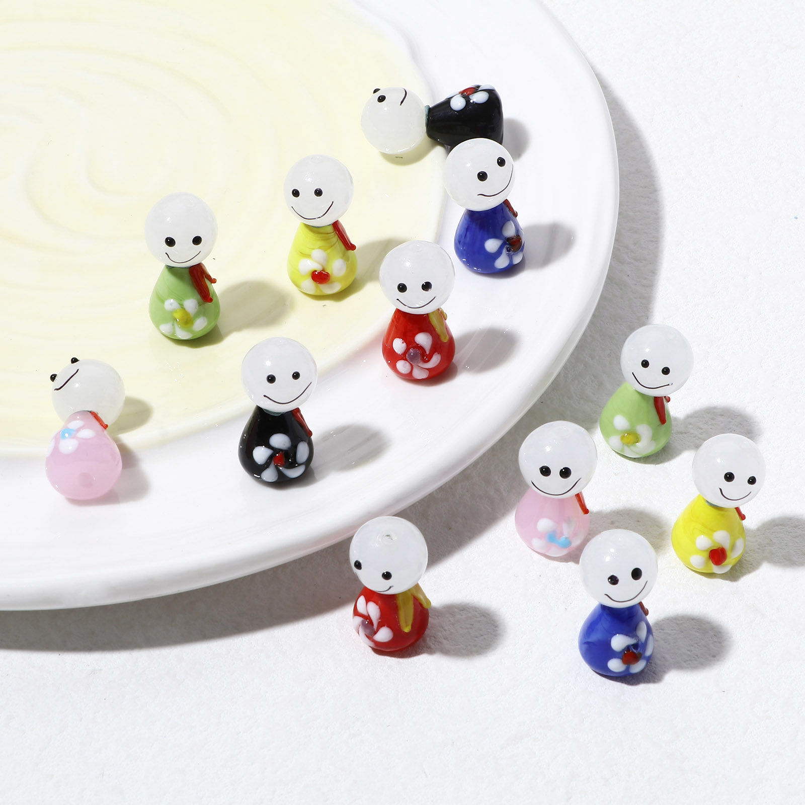 Imagen de Cuentas Vidrio Murano de Muñeca Soleado , Multicolor 3D 12mm Diámetro, 14mm x 12mm, Agujero: acerca de 1.2mm, 2 Juegos