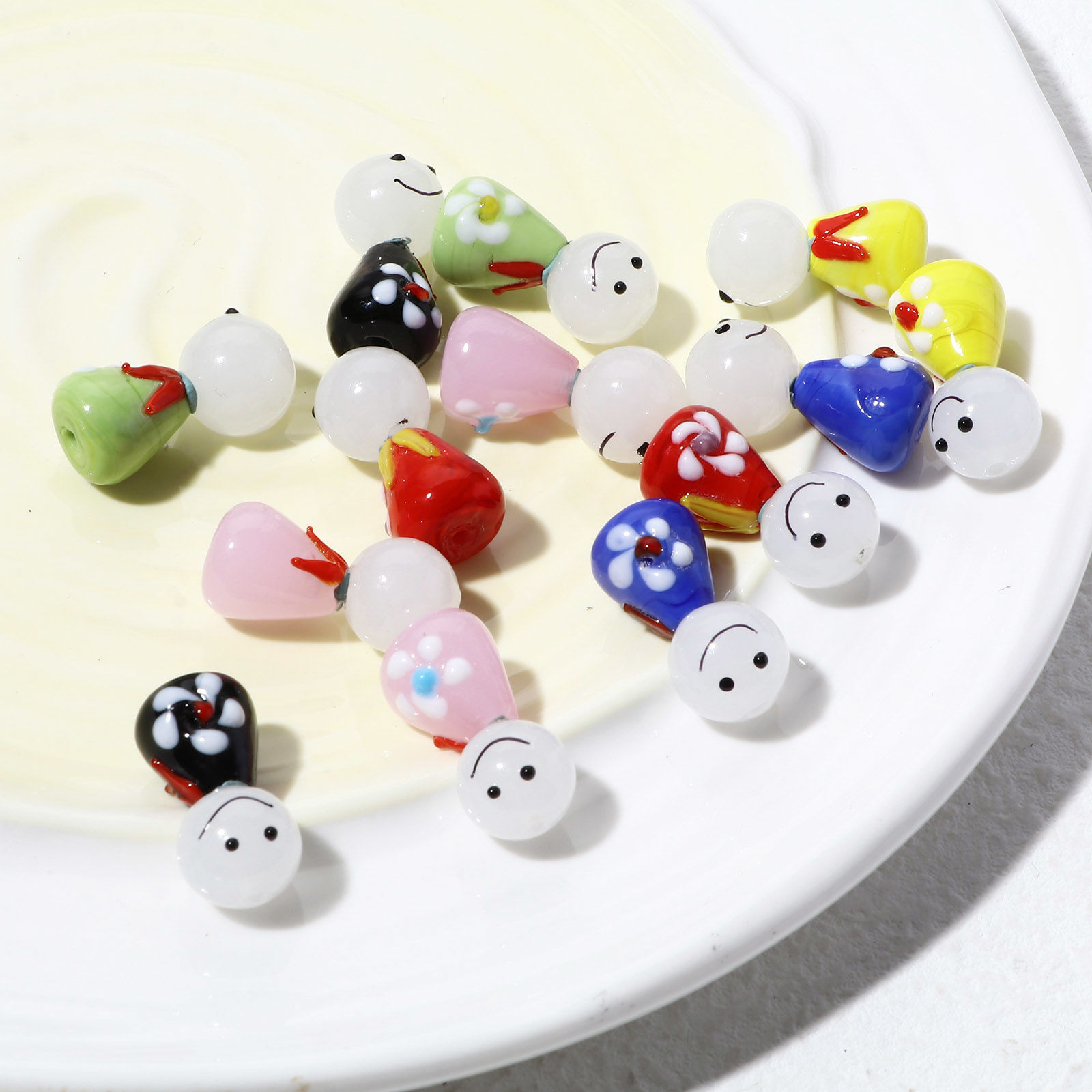 Imagen de Cuentas Vidrio Murano de Muñeca Soleado , Multicolor 3D 12mm Diámetro, 14mm x 12mm, Agujero: acerca de 1.2mm, 2 Juegos