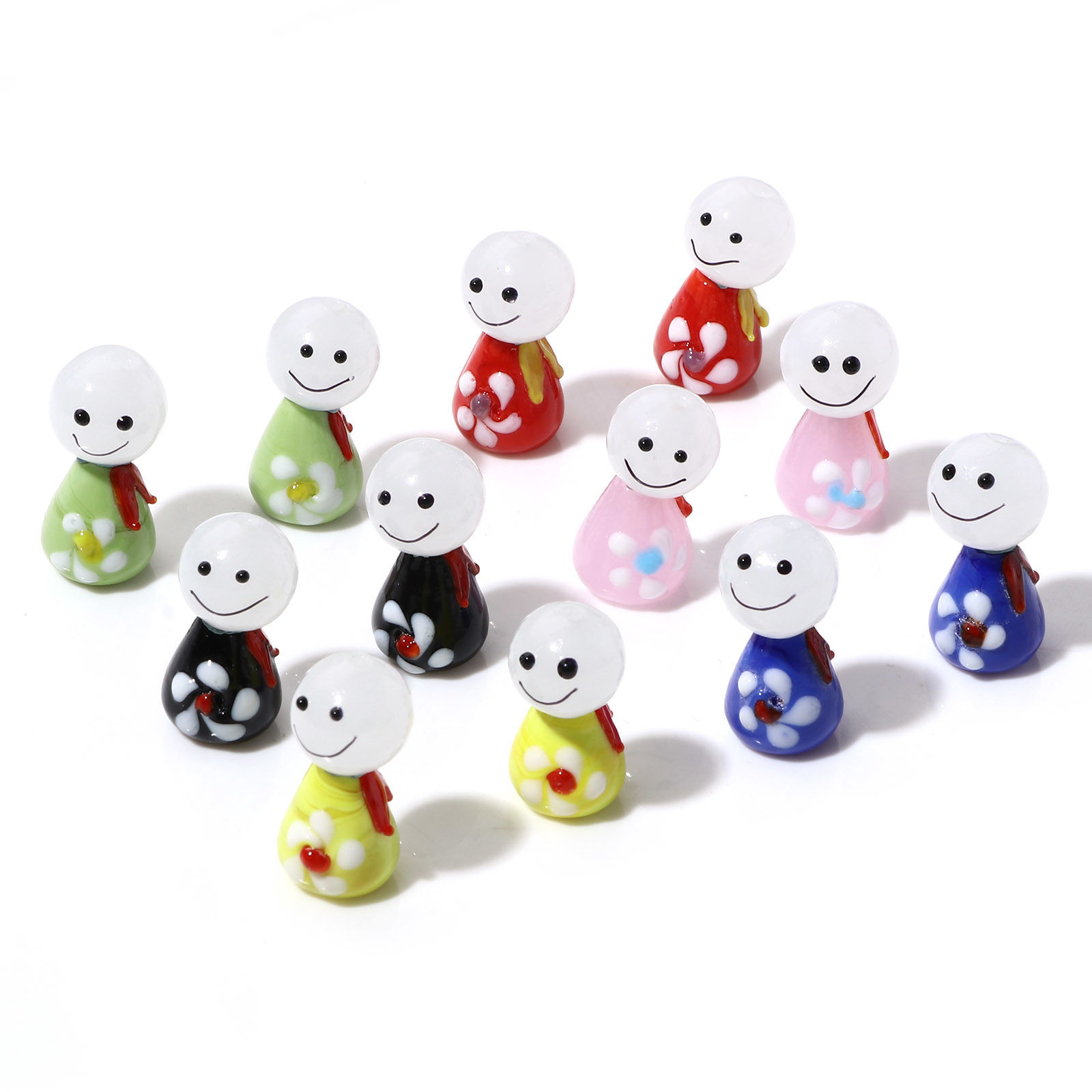 Imagen de Cuentas Vidrio Murano de Muñeca Soleado , Multicolor 3D 12mm Diámetro, 14mm x 12mm, Agujero: acerca de 1.2mm, 2 Juegos