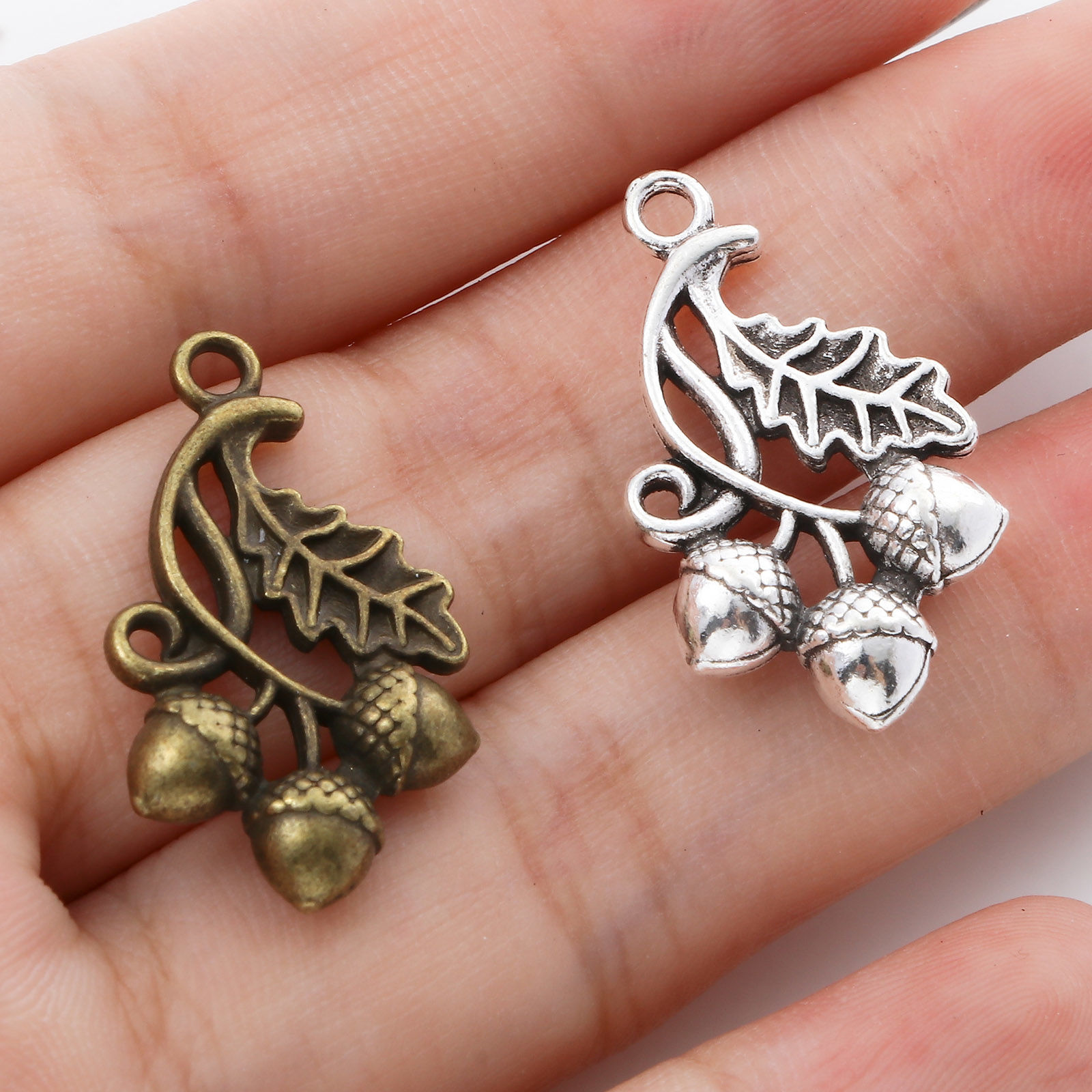 Picture of Zinc Based Alloy Charms Multicolor Acorn Leaf 3D 26mm x 15mm