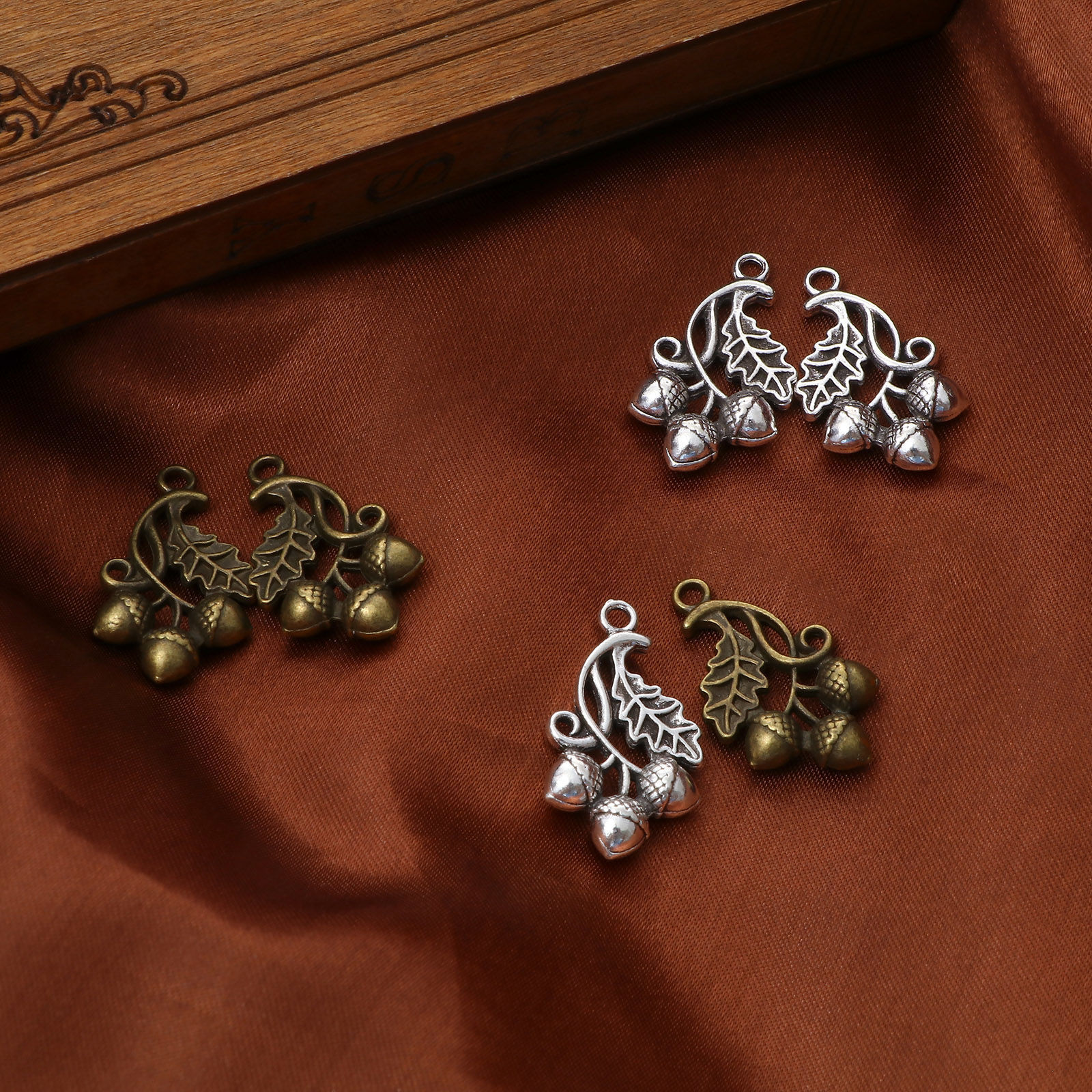 Picture of Zinc Based Alloy Charms Multicolor Acorn Leaf 3D 26mm x 15mm
