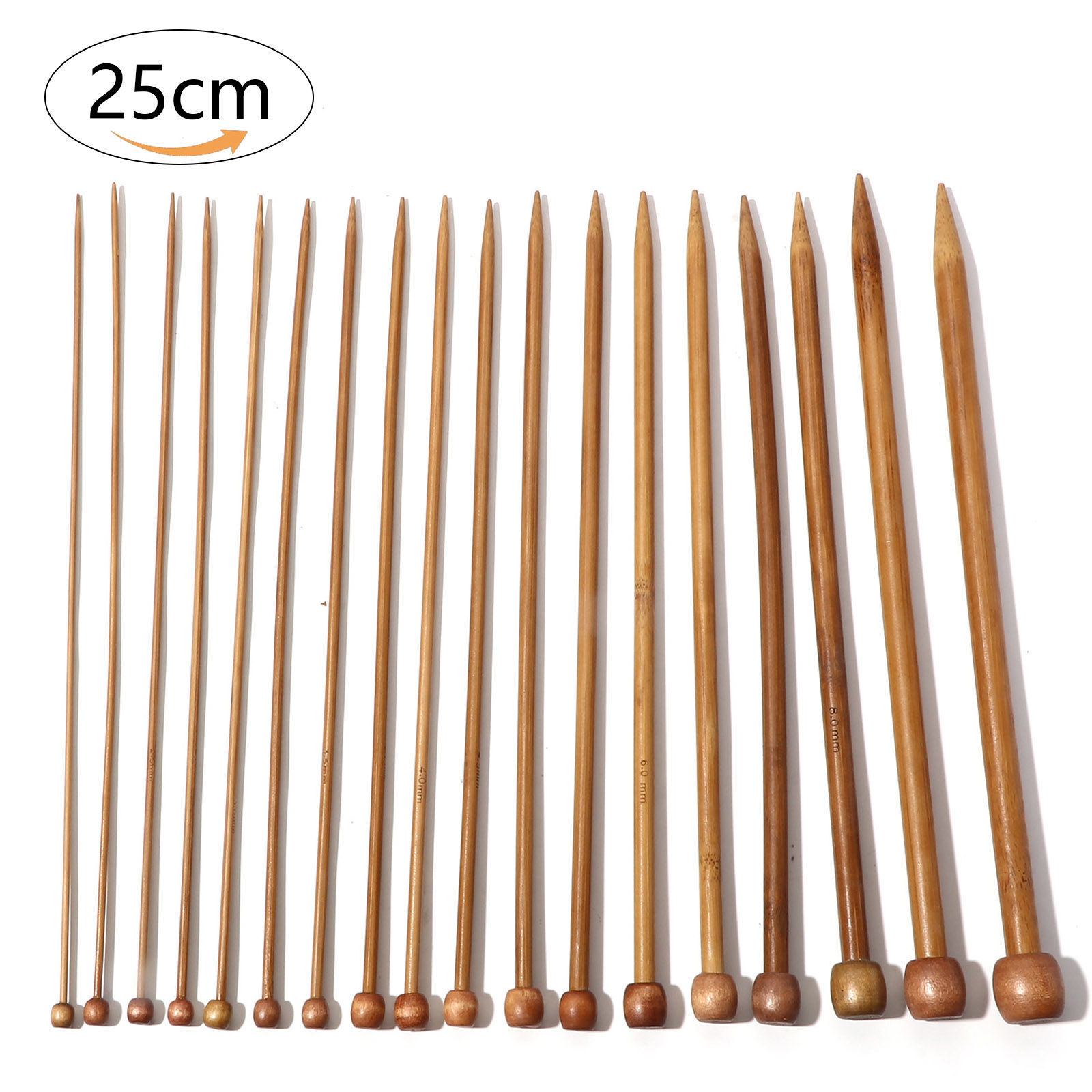 Picture of Natural Bamboo Single Pointed Knitting Needles Brown 25cm(9 7/8") long