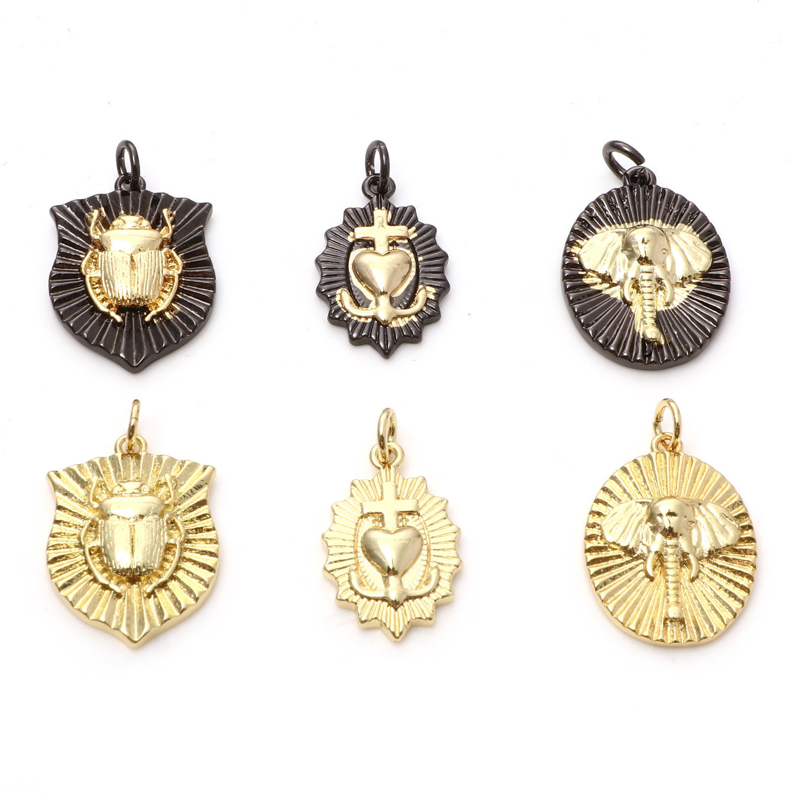 Picture of Brass Charms Gold Plated Black Elephant Head Heart