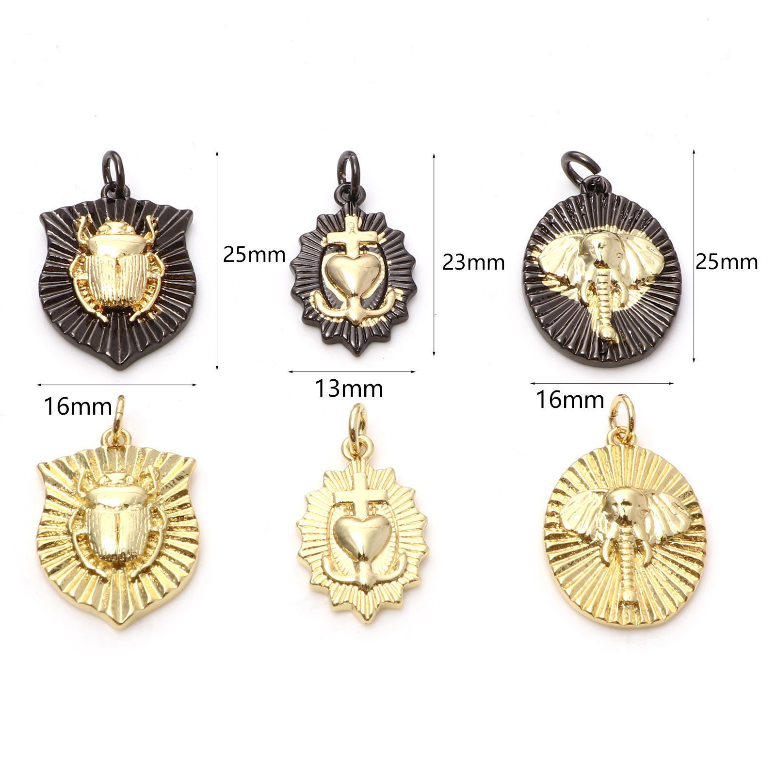 Picture of Brass Charms Gold Plated Black Elephant Head Heart