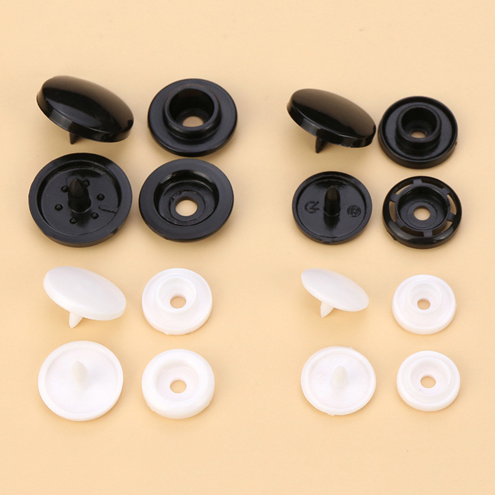 Imagen de Plástico Botón Botón Snap Fasteners Ronda Negro & Blanco 100 Juegos
