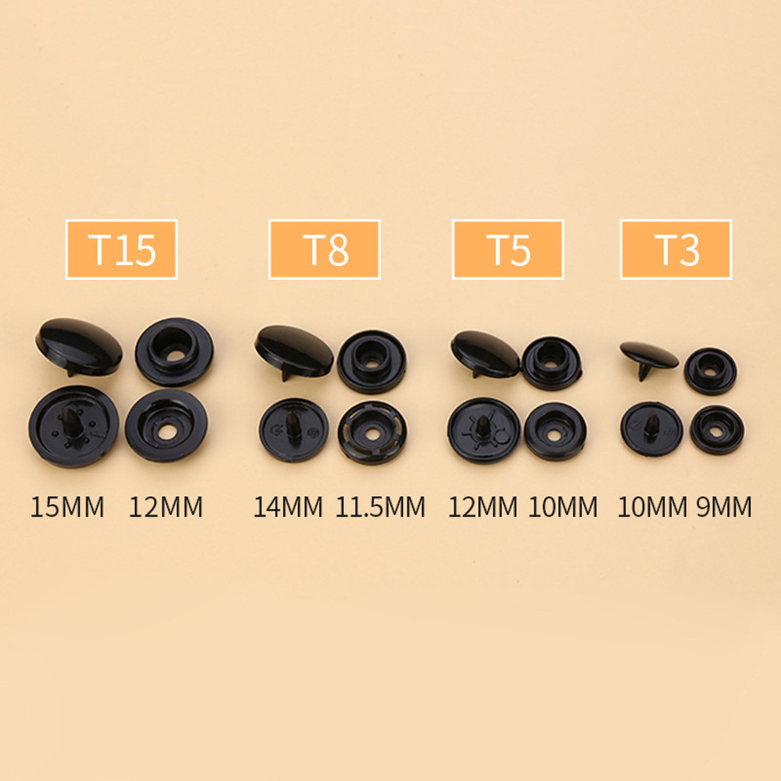Imagen de Plástico Botón Botón Snap Fasteners Ronda Negro & Blanco 100 Juegos