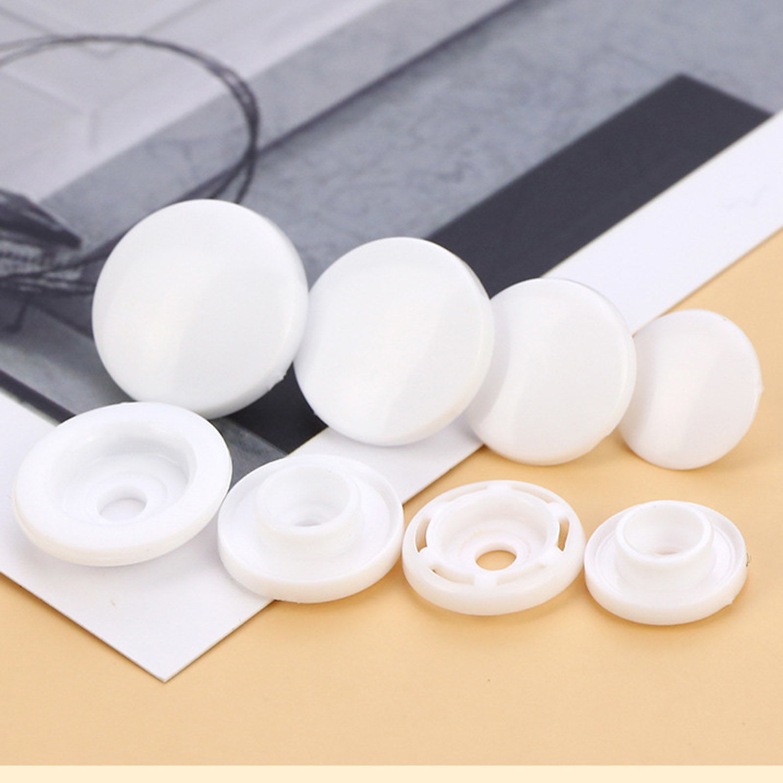 Imagen de Plástico Botón Botón Snap Fasteners Ronda Negro & Blanco 100 Juegos