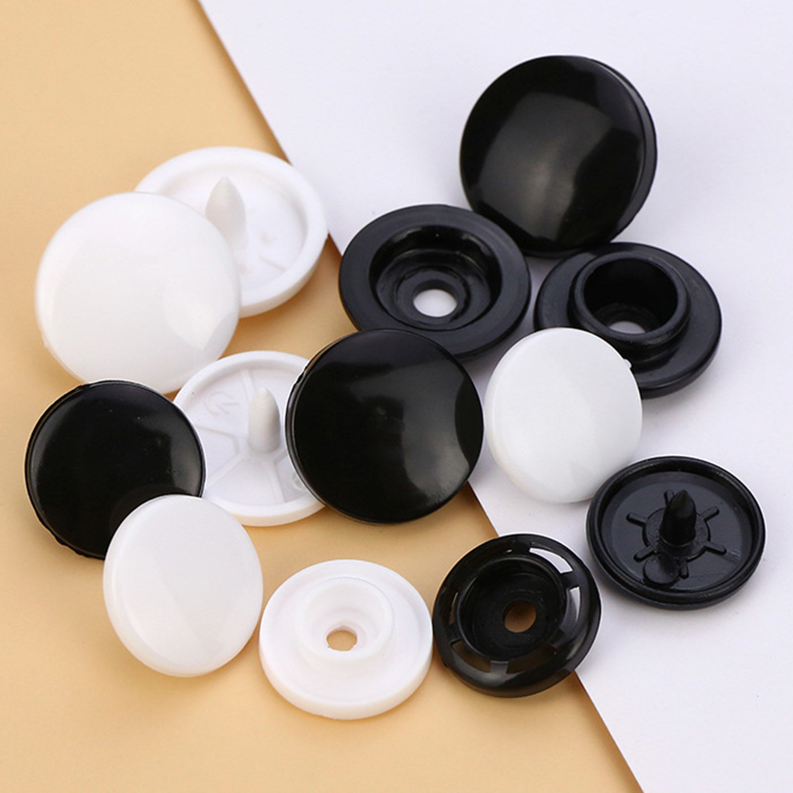 Imagen de Plástico Botón Botón Snap Fasteners Ronda Negro & Blanco 100 Juegos