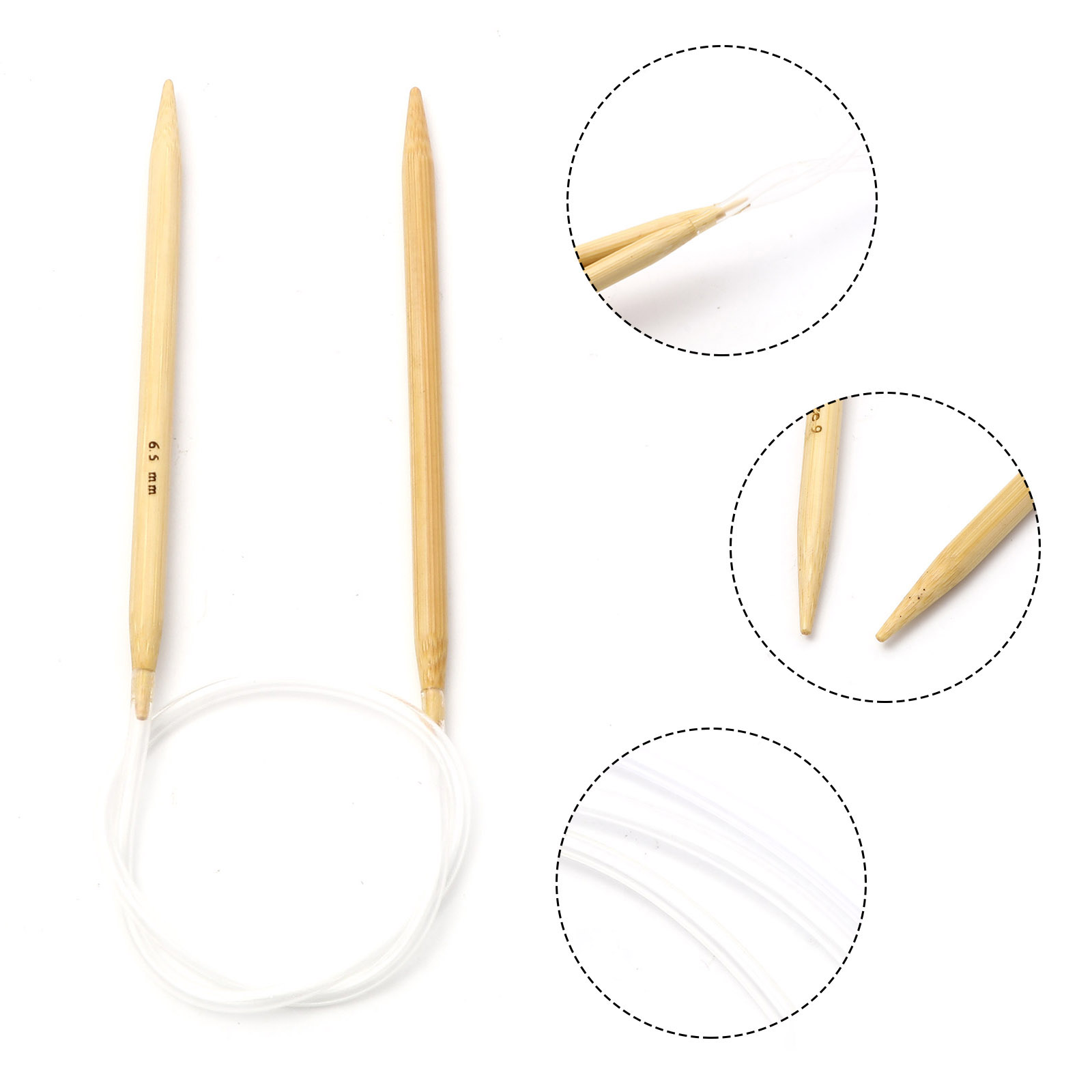 Picture of Natural Bamboo & Plastic Circular Knitting Needles Beige